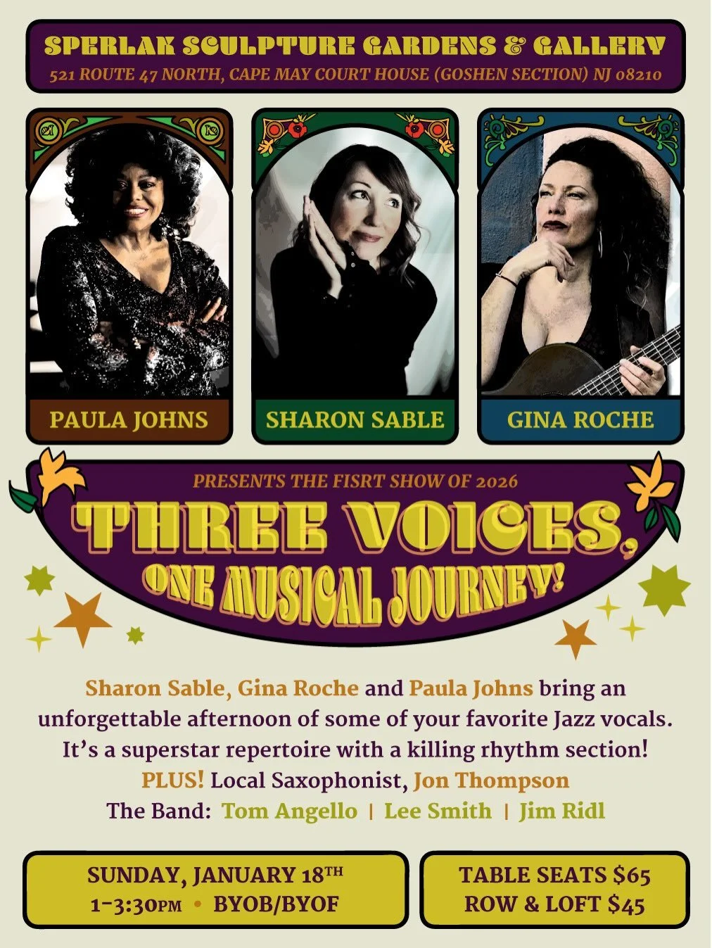 I&rsquo;m really excited about this show that drummer Tom Angello and I are putting on @stansperlak gallery and sculpture gardens!  This is one event you won&rsquo;t want to miss to start off 2026
An all start line up of vocalists @sharonsablemusic, 