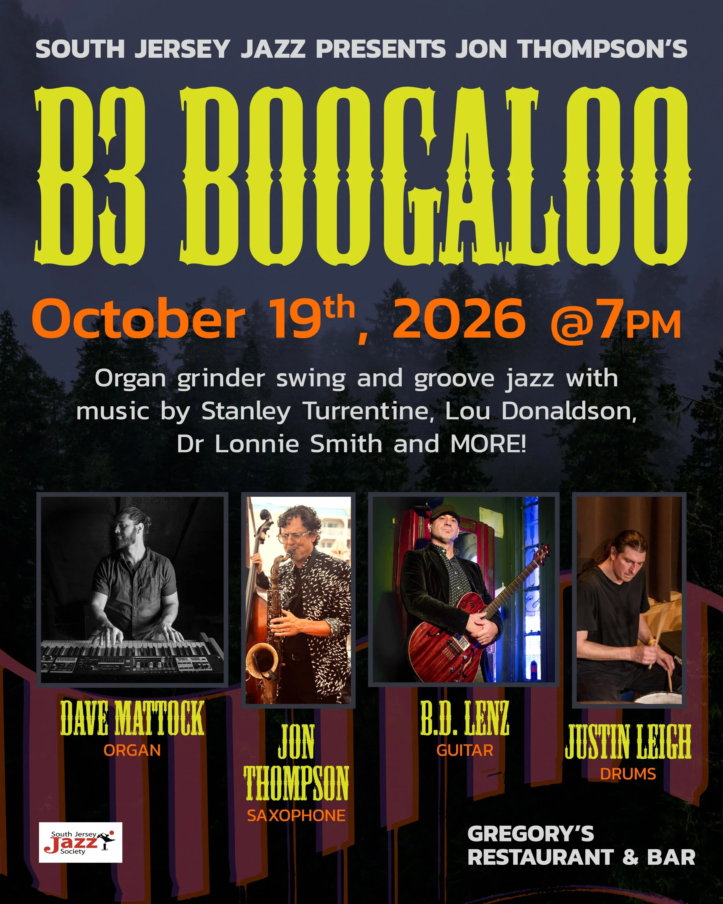 Super Stoked for this show on Monday 10/19 &hellip; yes MONDAY Oct 19th! One Set 7-8:30pm @gregorysrestaurantbar.  Playing the music of some of my favorite groovy B3 Organ vibes &hellip; Stanley Turrentine, Lou Donaldson, Dr Lonnie Smith, Eddie Harri
