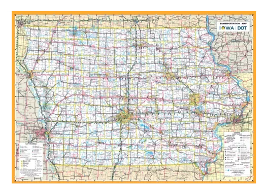 Iowa DOT transportation map showing roads and towns