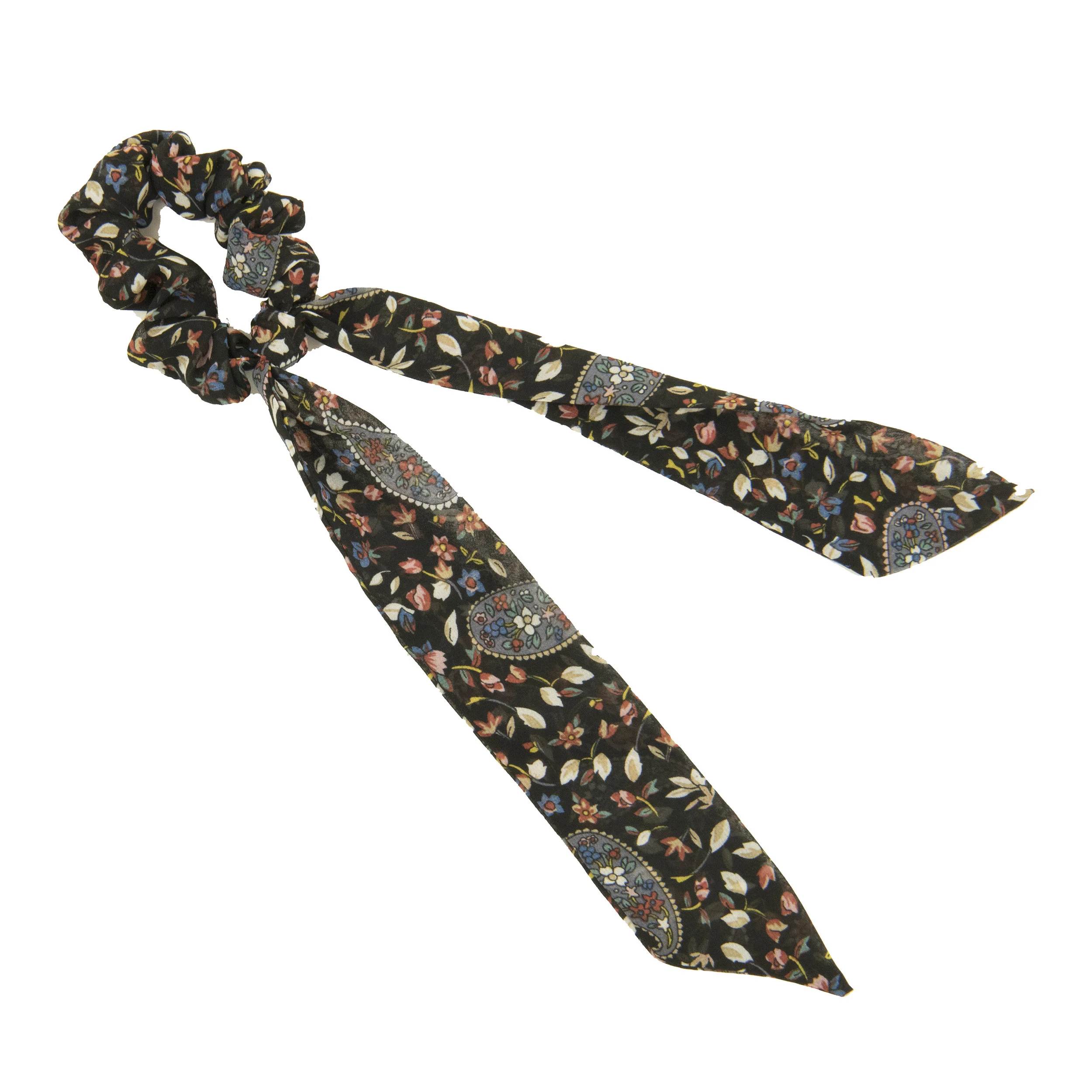 Black Paisley Floral Print Scrunchie