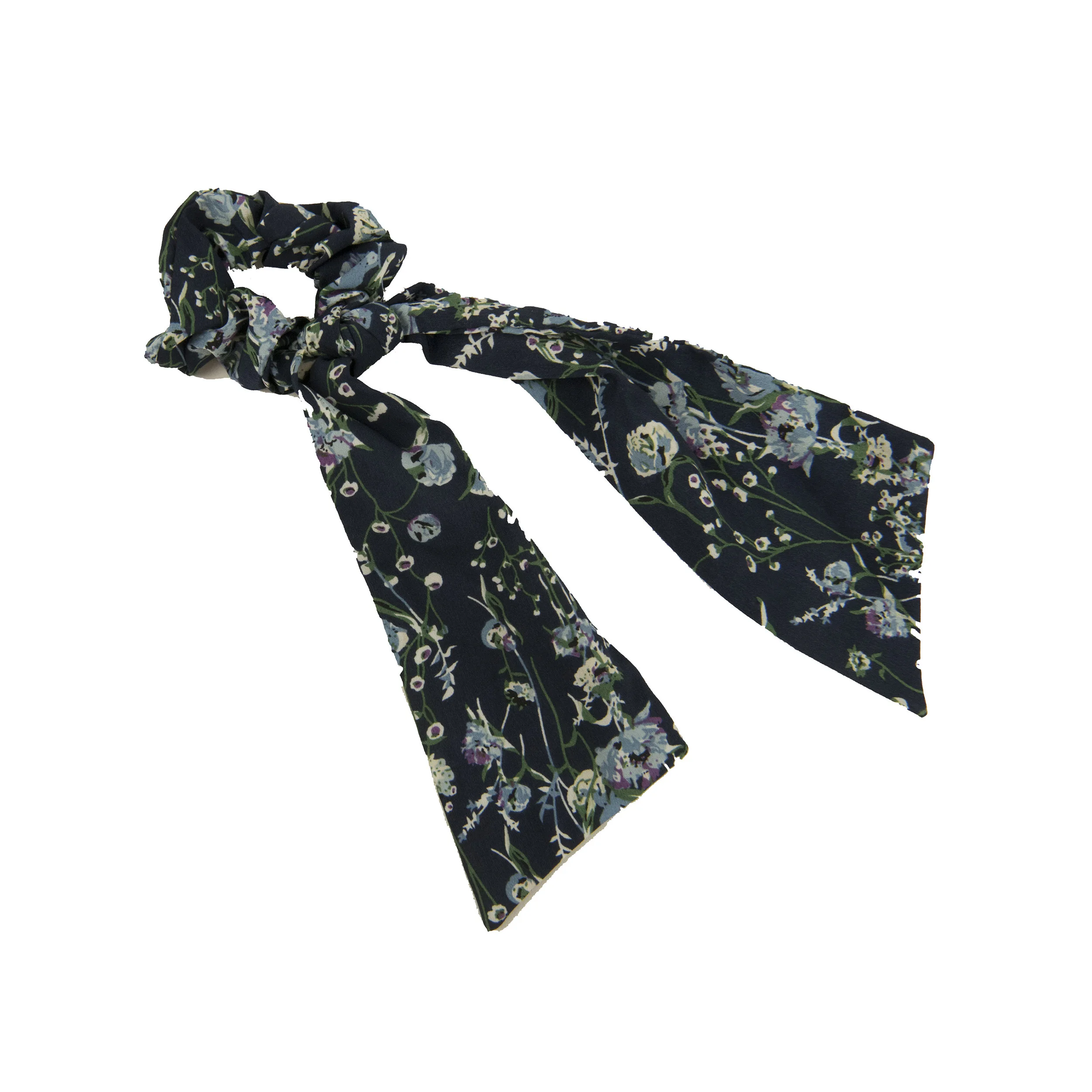 Navy Floral Print Scrunchie 