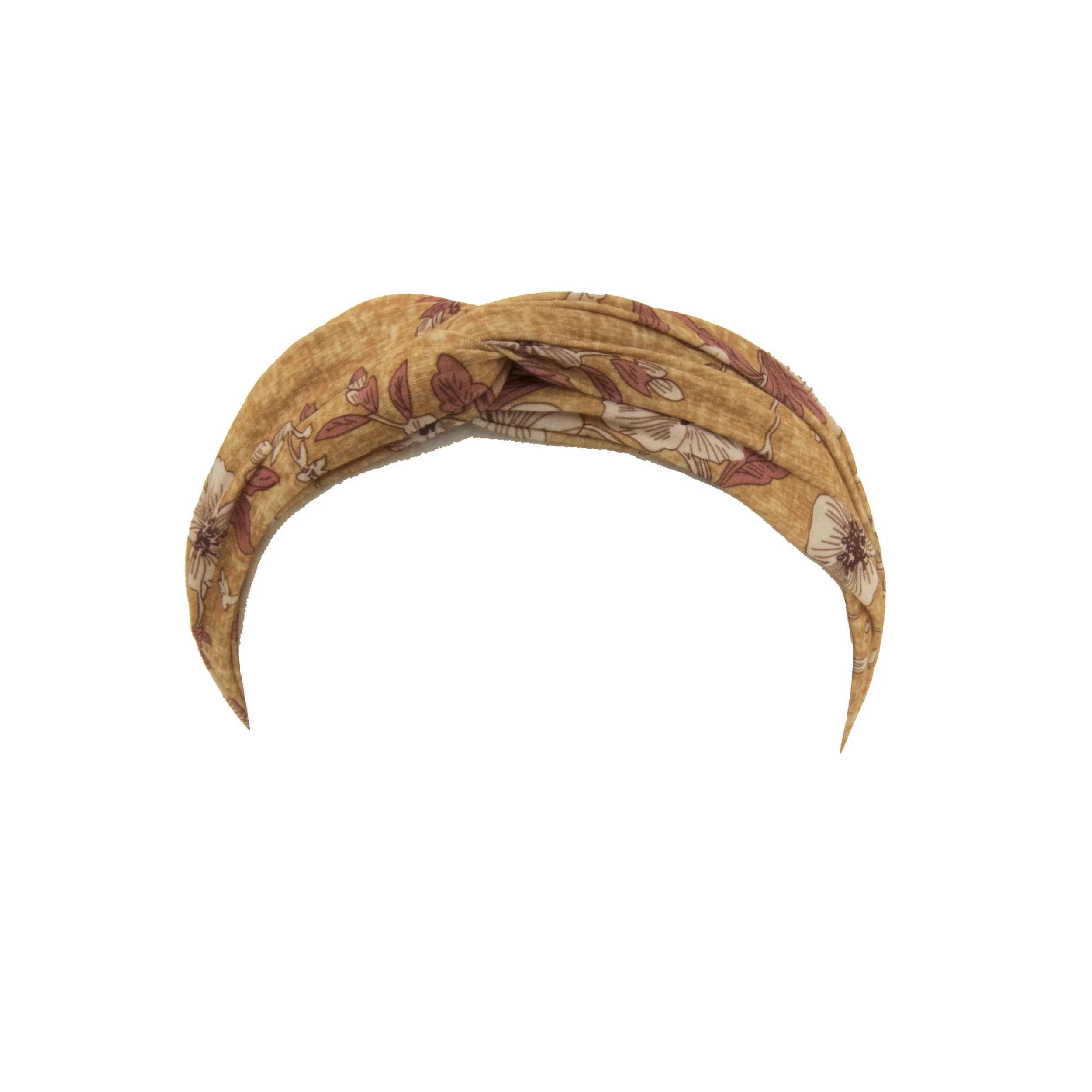 Mustard Floral Print Twist Front Headwrap