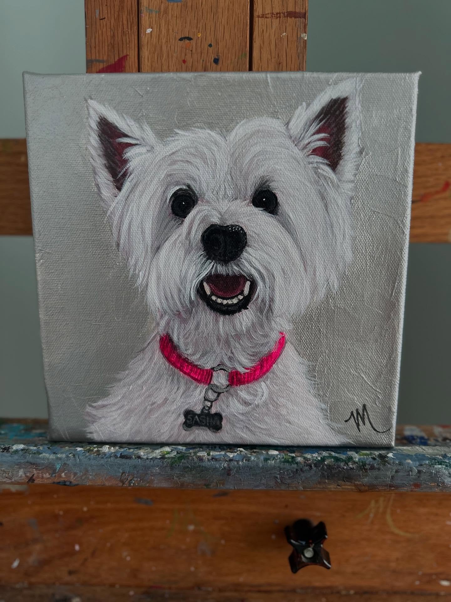 Finished the portrait of my Sasha girl! She was a sweet and feisty girl! Loved to play with the soccer ball! An expert really! May you be running free in doggie heaven! ❤️ ⚽️ 🌈 #westie #westiesofinstagram #westieoftheday #dogart #dogartist #pet #dog