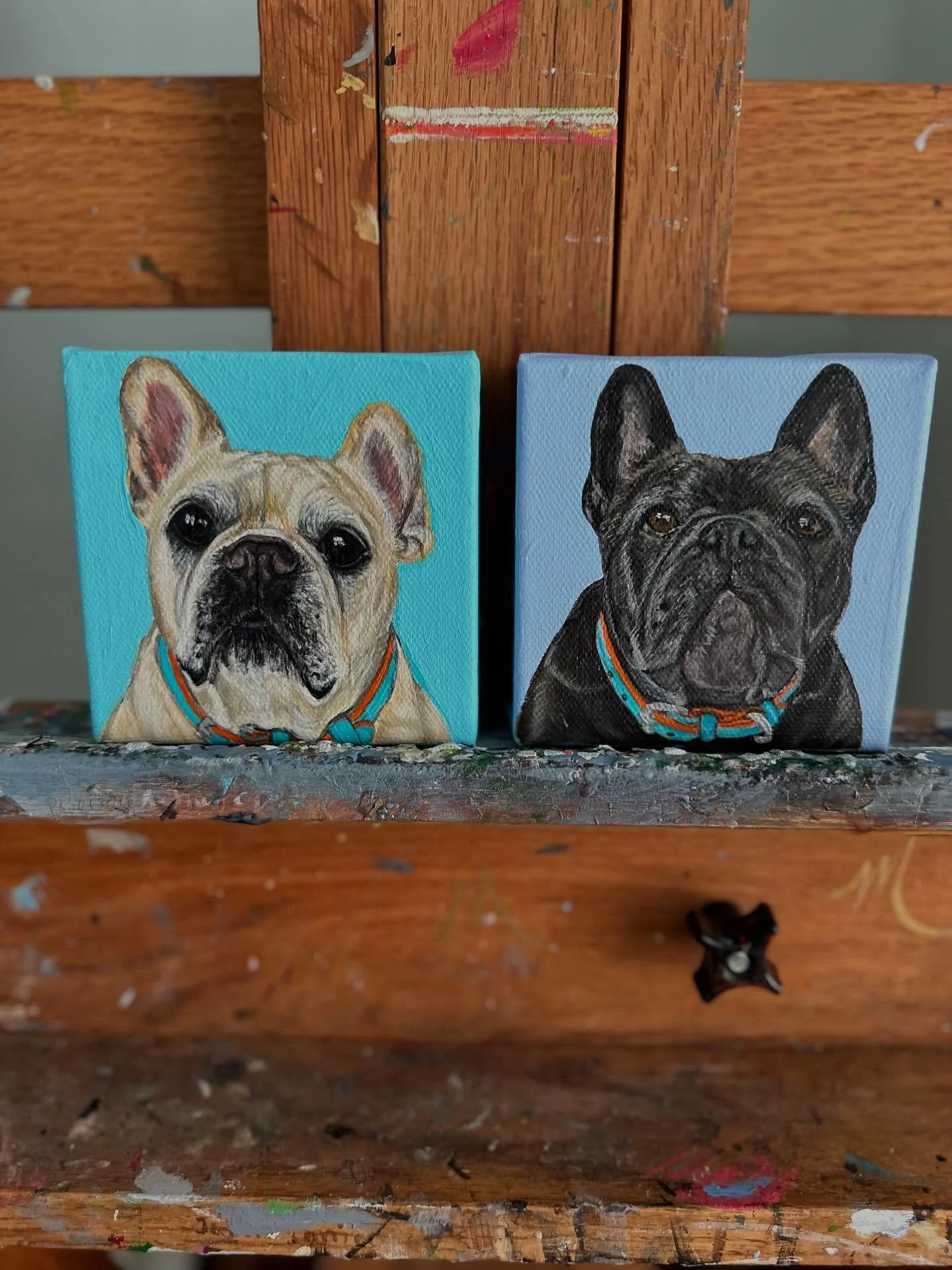 Here&rsquo;s Teddy (left) and Bear Bear (right). They&rsquo;re so adorable! #frenchie #frenchiesofinstagram #frenchbulldoglove #petportraitsbymilagros #petportraitsbymilagrosandmore