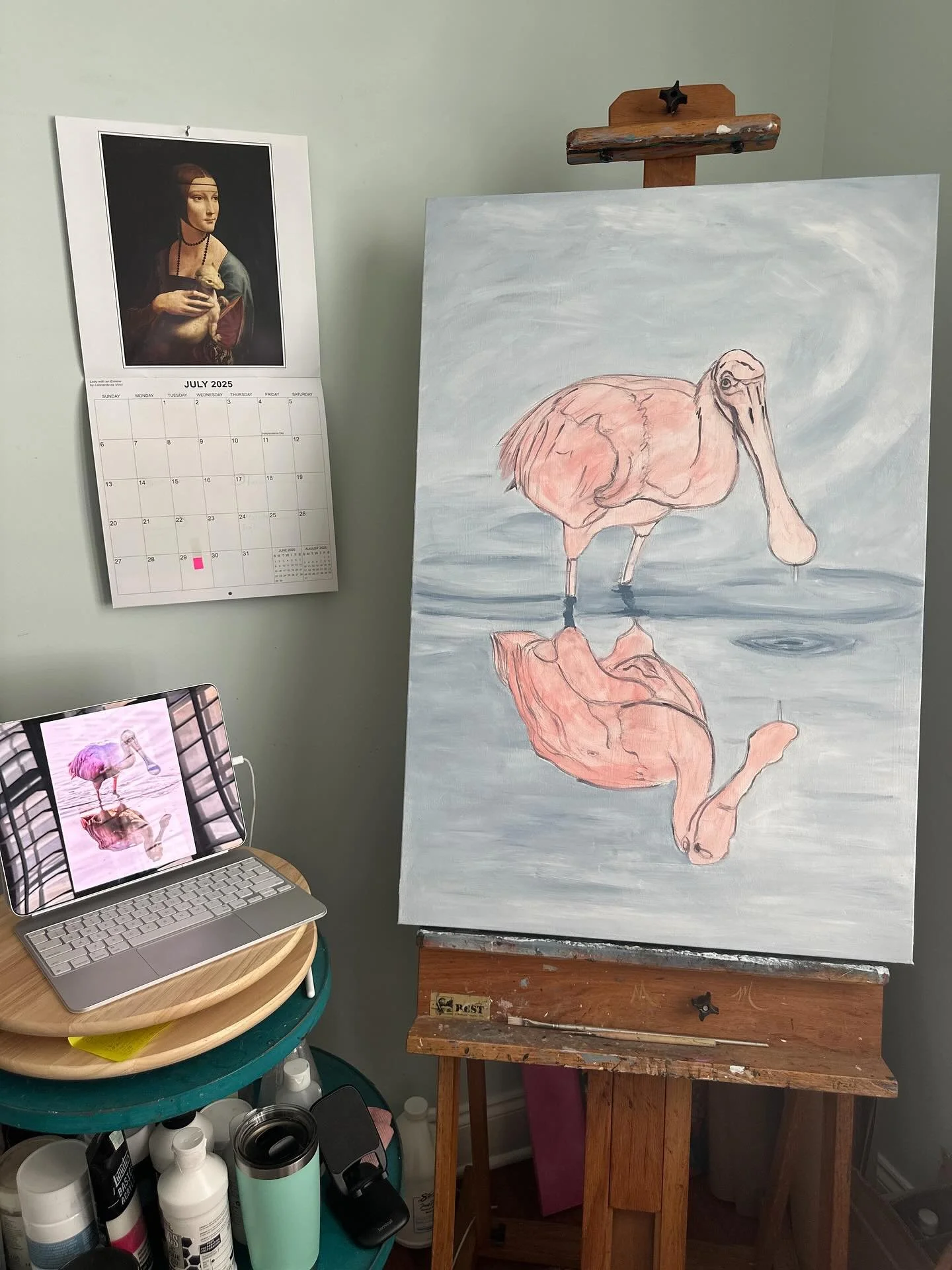 The other day I saw so many beautiful spoonbills that it inspired me to make a painting! Just started it, but I&rsquo;m excited to work on it! #spoonbill #spoonbills