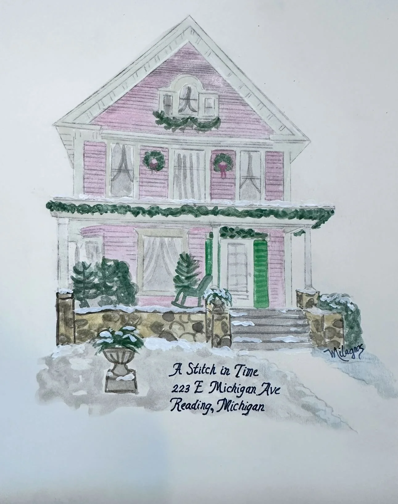 This is the home where my sweet neighbor grew up in. It was a real honor for me to paint it for her, and she gifted 2 more to her sisters. This neighbor has so many wonderful childhood memories in this adorable pink house, and it made me so happy to 