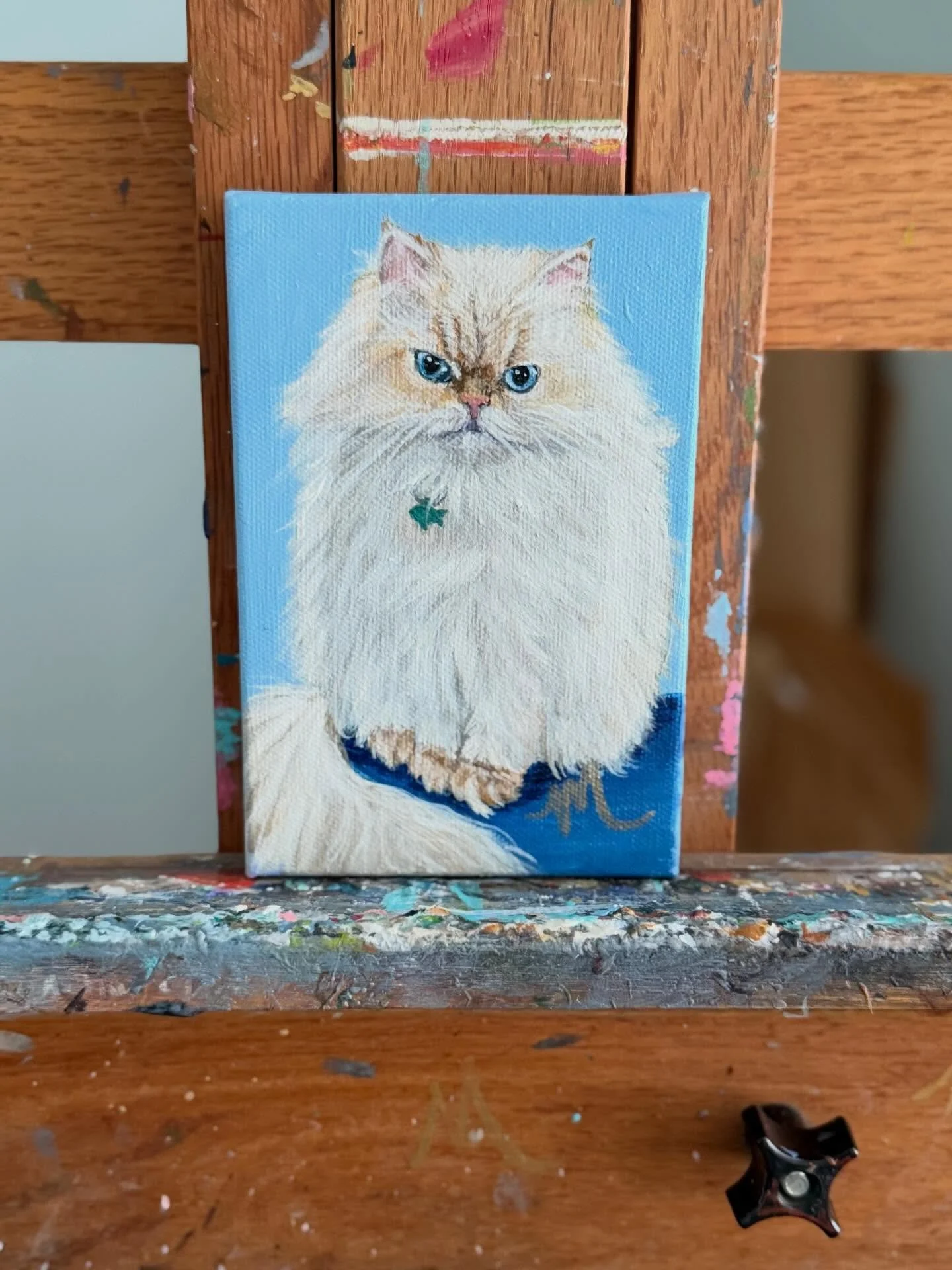 Another cute fluffy kitty cat 🐈 on my easel ready to go home today! Seriously, I&rsquo;m super tempted to get a cat soon! #fluffycat #fluffycatsofinstagram #cat #catart #petportraitsbymilagros