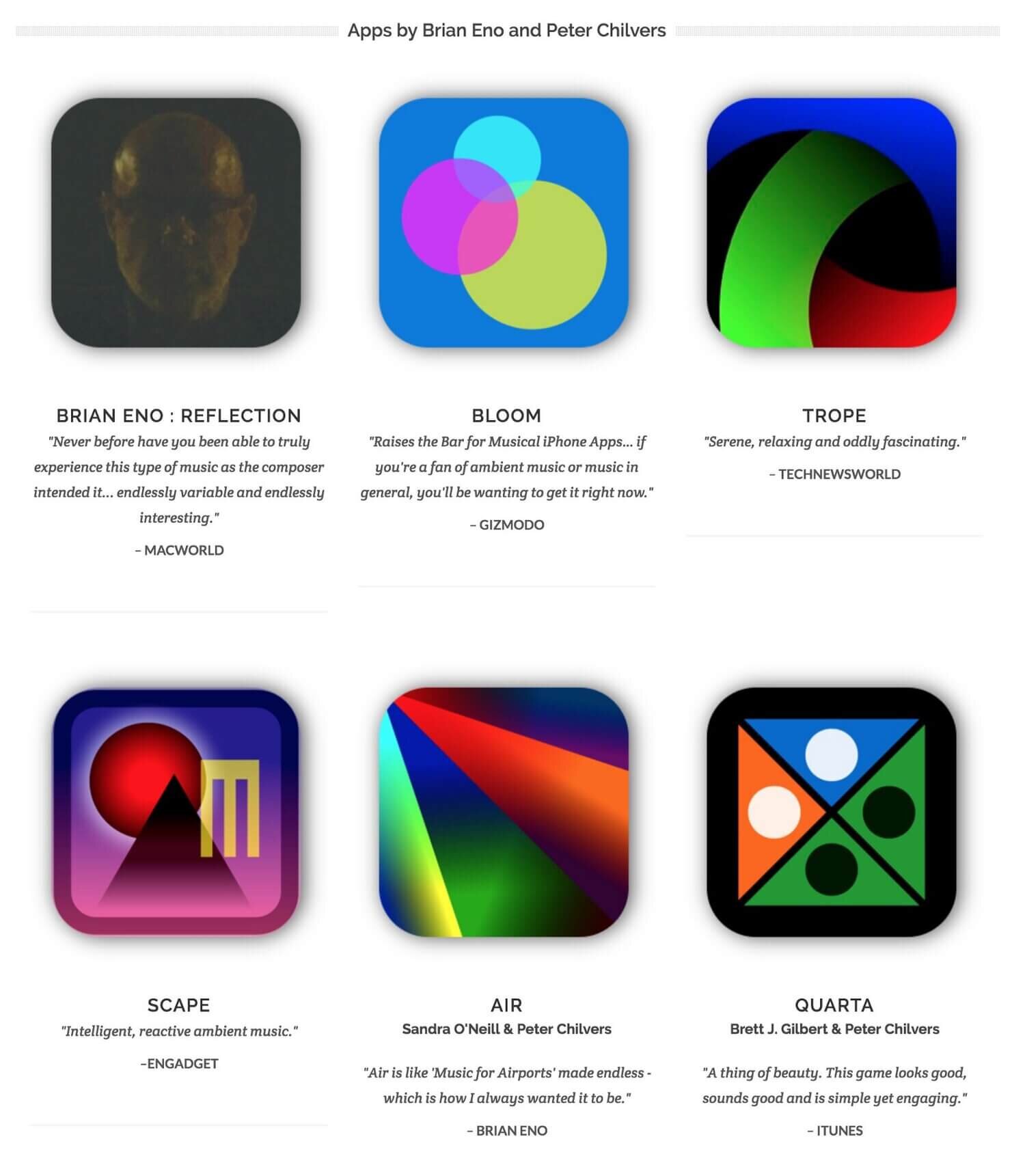 Generative music apps by composer Brian Eno and Peter Chilvers. Courtesy of GenerativeMusic.com.