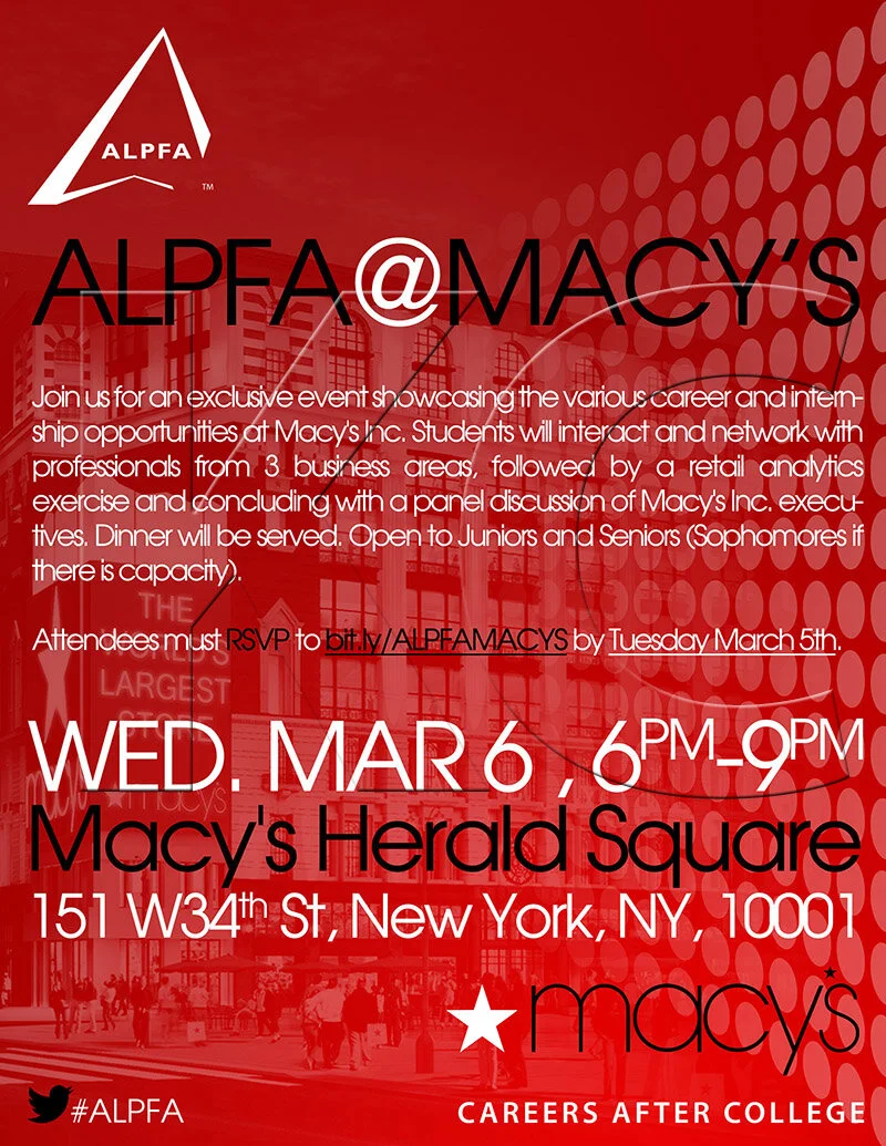 ALPFA New York Chapter &amp; Macys Networking Event (portrait flyer, letter-sized)