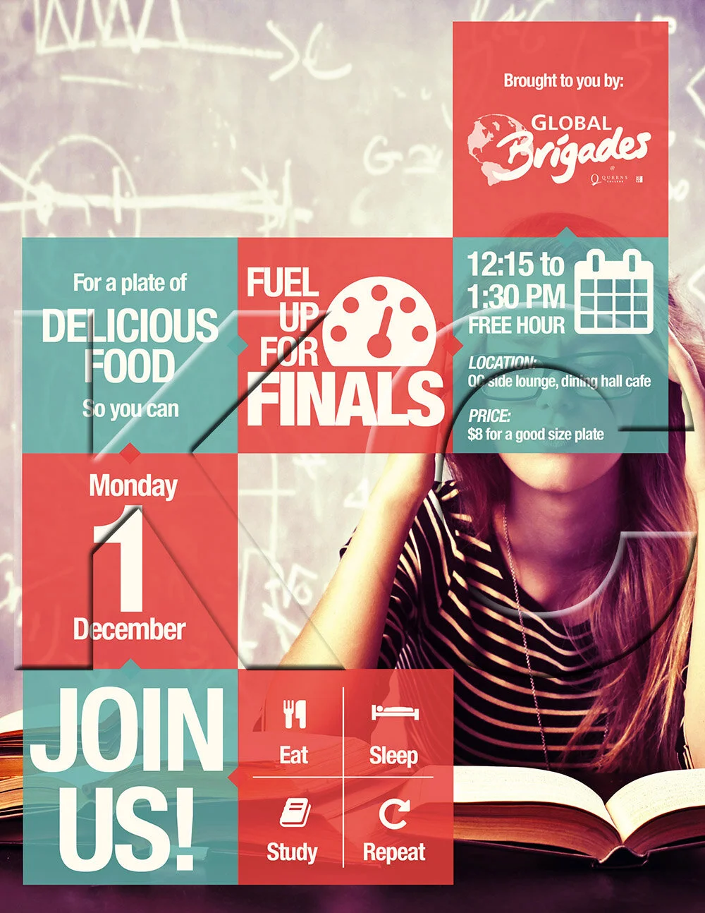 CUNY Queens College Final Exam Fundraiser (portrait flyer, letter-sized)