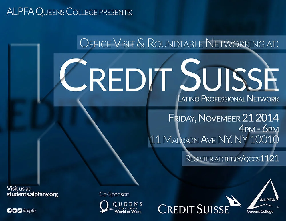 ALPFA Queens College Chapter &amp; Credit Suisse Networking Event (landscape flyer, letter-sized)