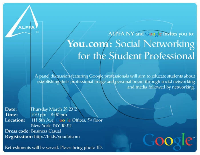 ALPFA New York Chapter &amp; Google Networking Event Graphic