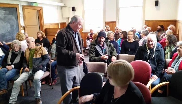 A community meeting in Raglan attended by one of our Directors, David Hammond. The community there is asking for more involvement in decisions.