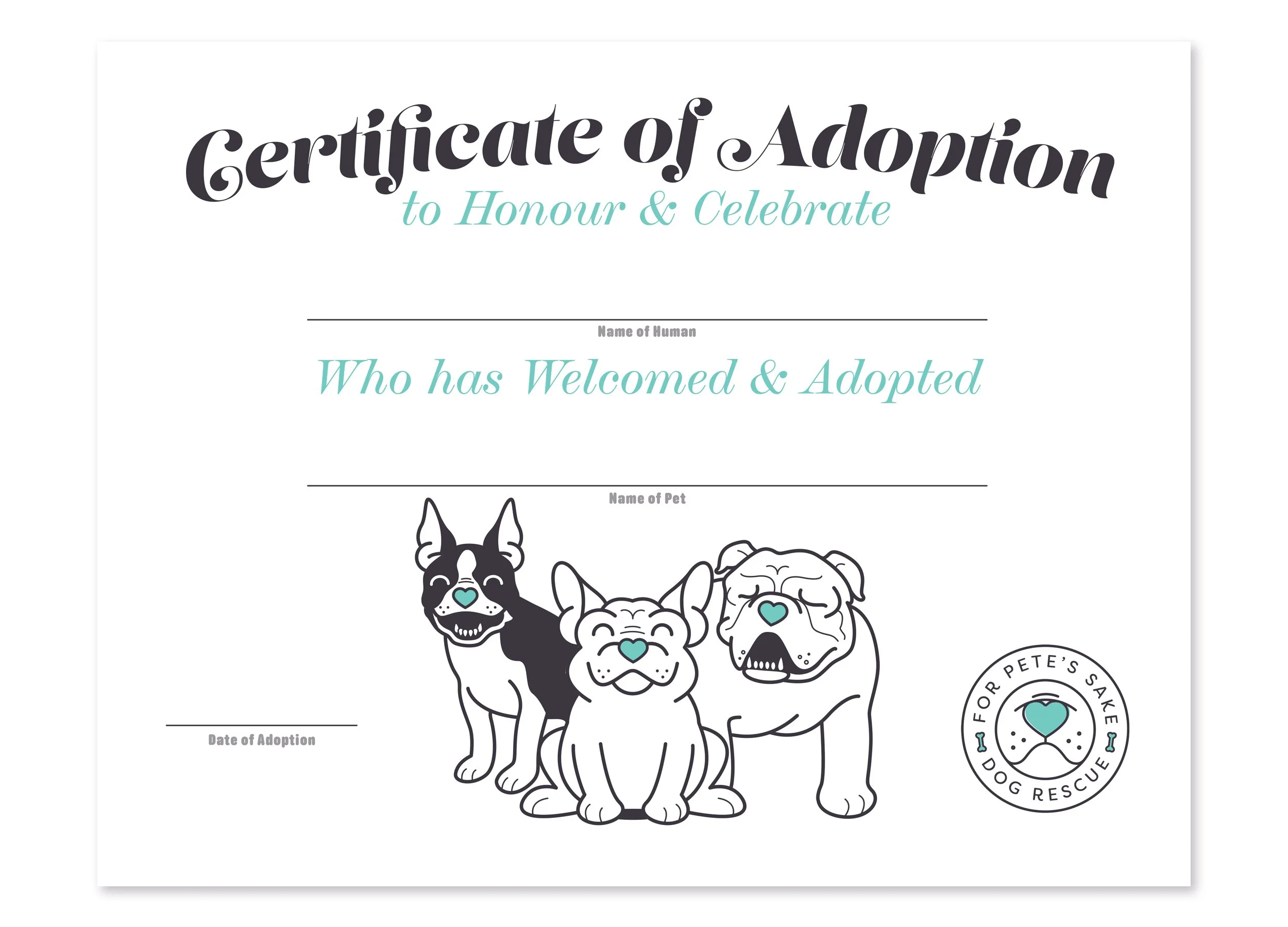  11” x 8.5” fillable adoption certificate. 