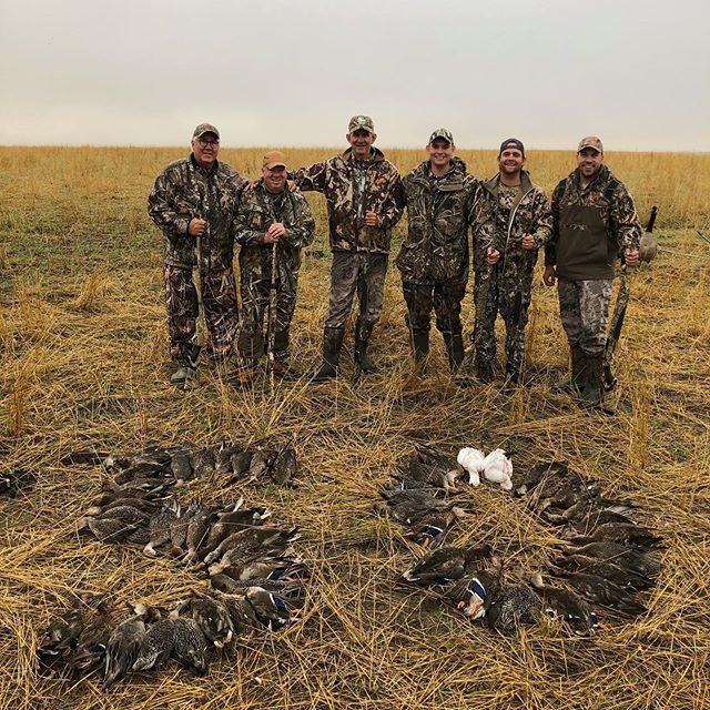 Limit of ducks a couple Ross geese with group from Delta waterfowl this morning #DeltaWaterfowl #faststrike blinds