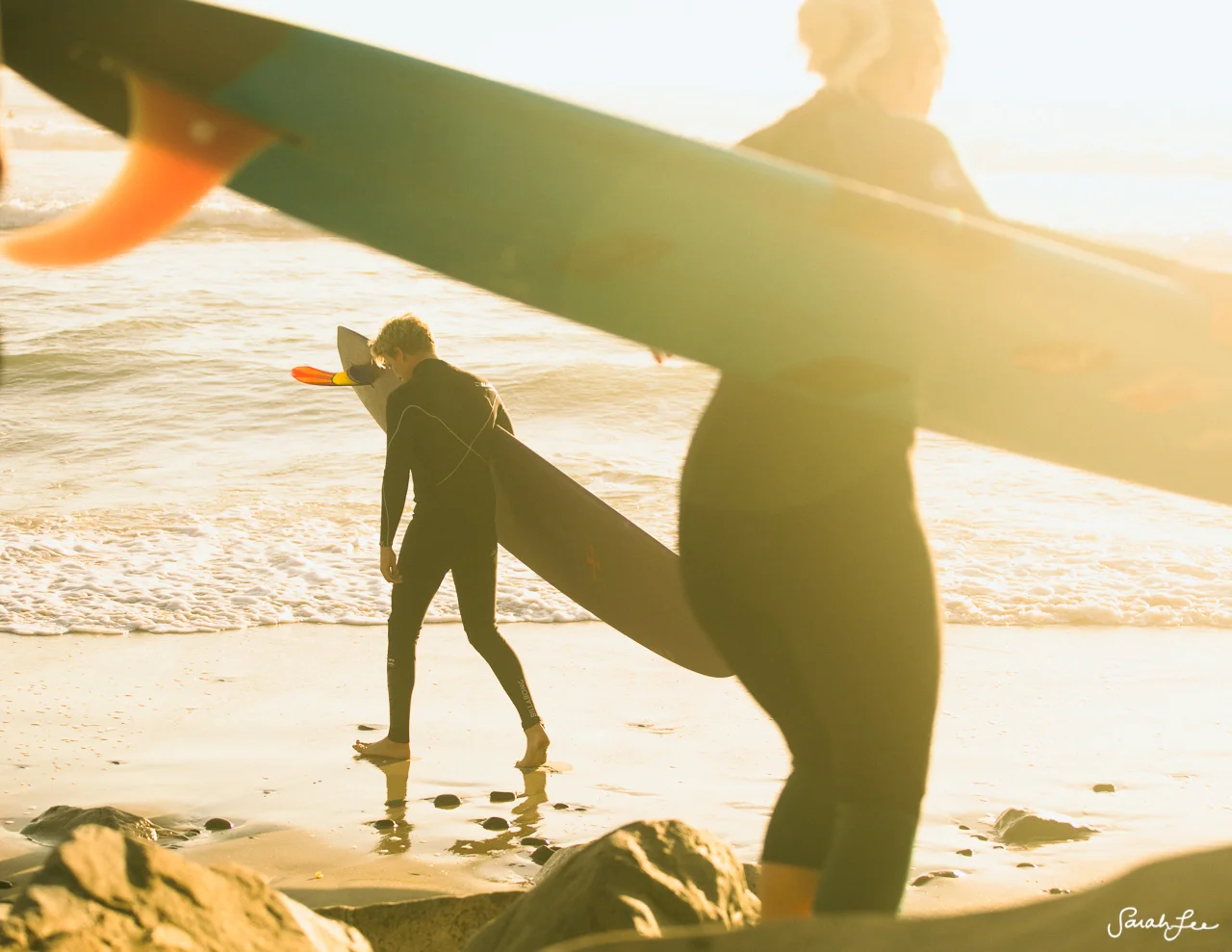 Sunset surf in Encinitas, California with longboarders Morgan Sliff and Christian Stutzman