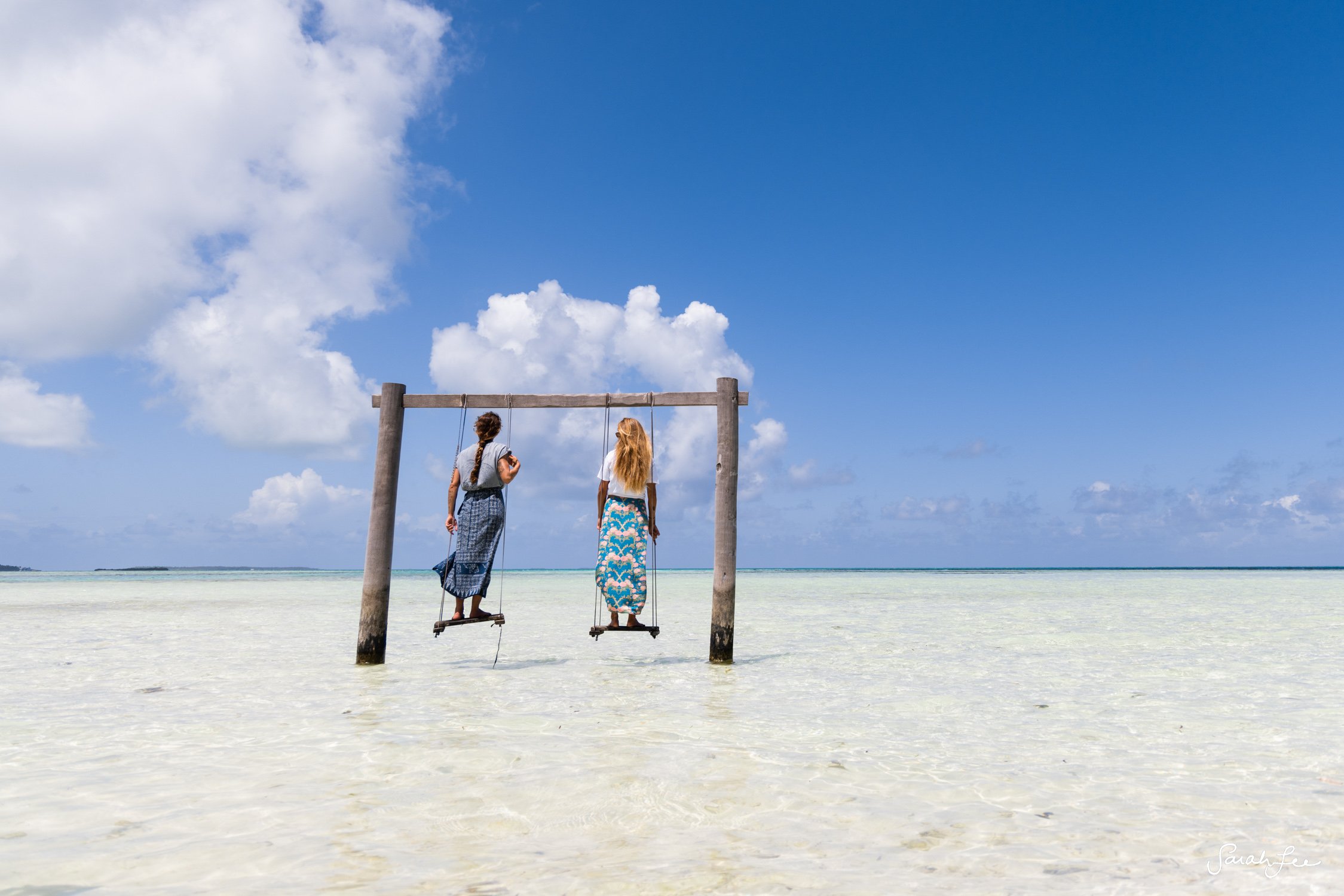 Over water beach swings on a sandbar in the Maldives