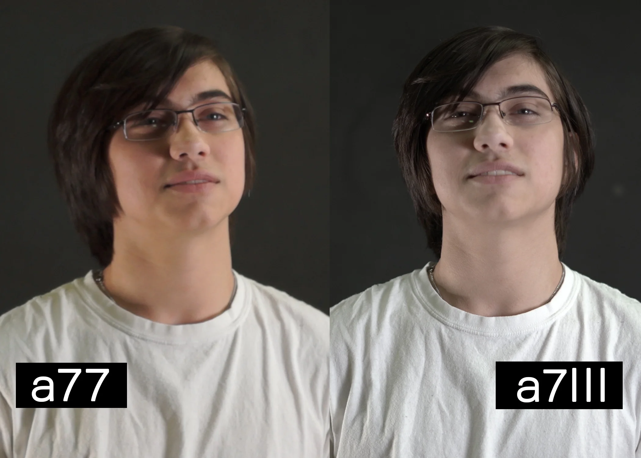 The contrast on the a77 is as low as it can go, the a7III is reduced by two (there are three in total)