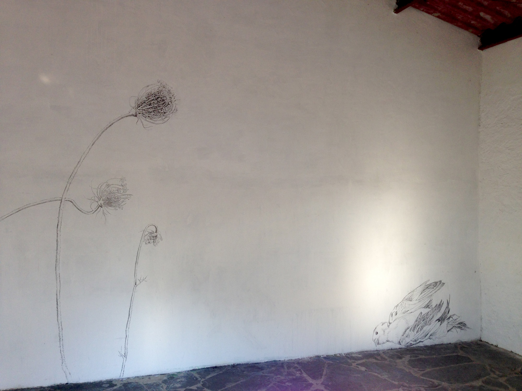  Two wall drawings Foundation Obras,  Portugal, 2015, charcoal 