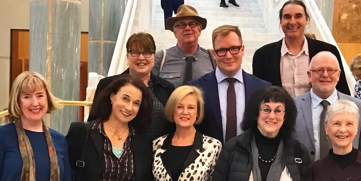 Back: Sue Fox (Ausdance), Roger Dunscombe (ATOM), John Nicholas Saunders (Drama Australia), Antony Hubmayer (ASME), Jeff Meiners (Ausdance). Front: Margaret Baguley (AEA), Linda Lorenza (Music Australia), Mary Mooney (Drama Australia), Tamara Winikoff (observer), Julie Dyson (NAAE Chair).