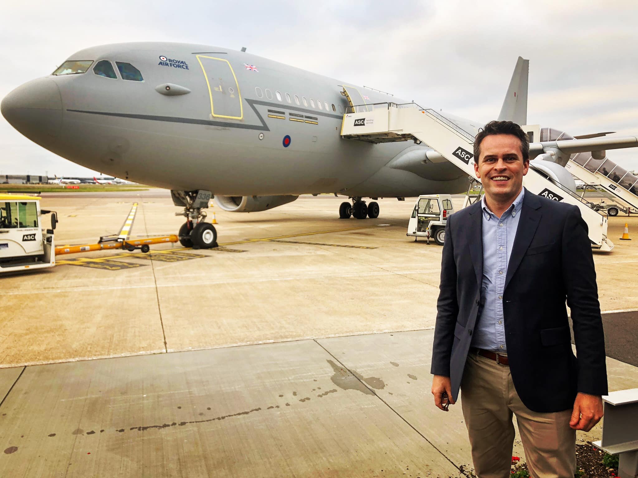 Traveling on the Prime Minister's RAF Voyager plane. 