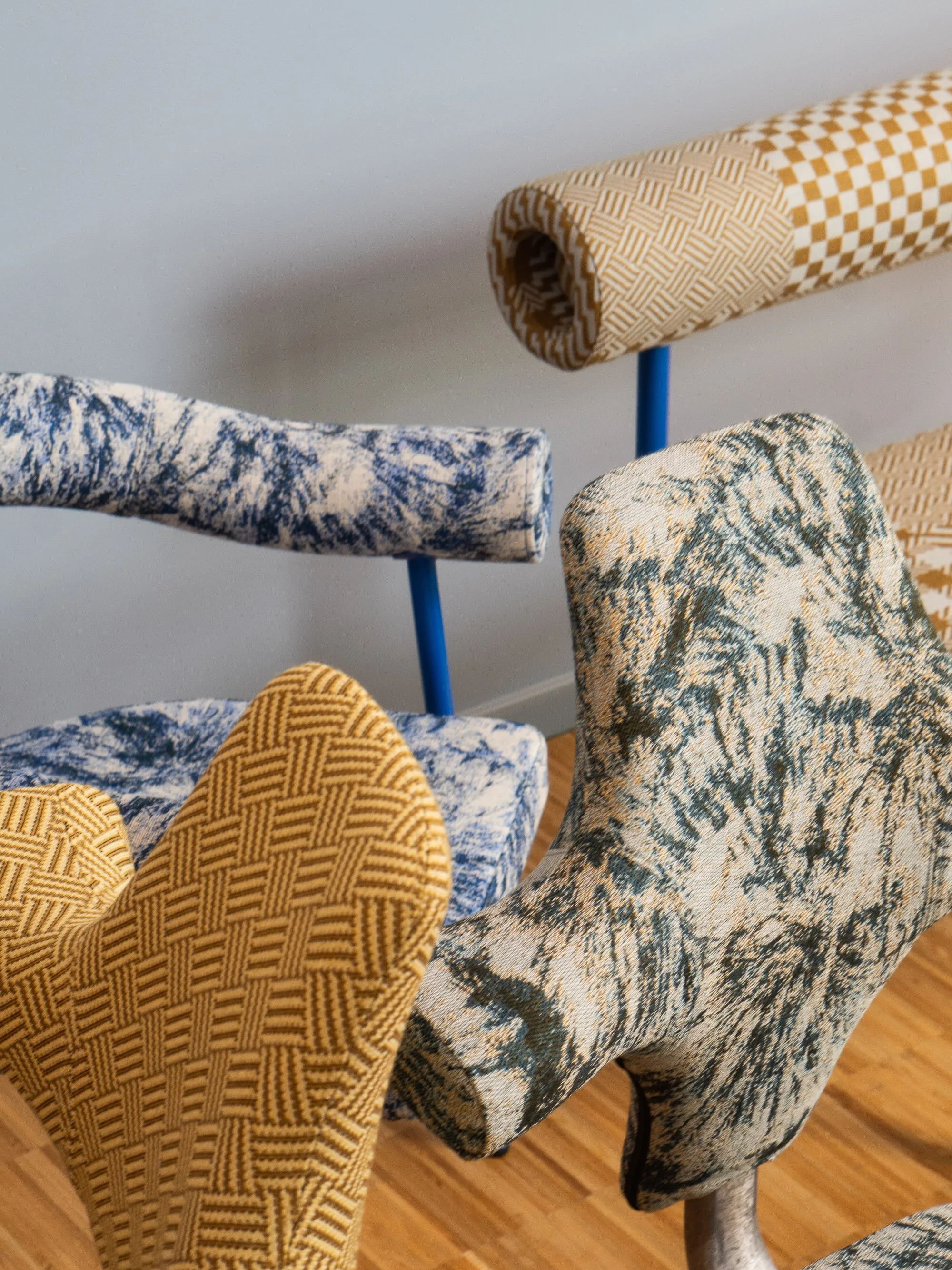 I just love this bouquet of furniture in my new textiles 💙
It was so fun choosing the colour combinations of textiles and metal together with Flokk and @birgittorkildsby and Pernille.
It&rsquo;s so fun when people combine my textiles in ways I have 