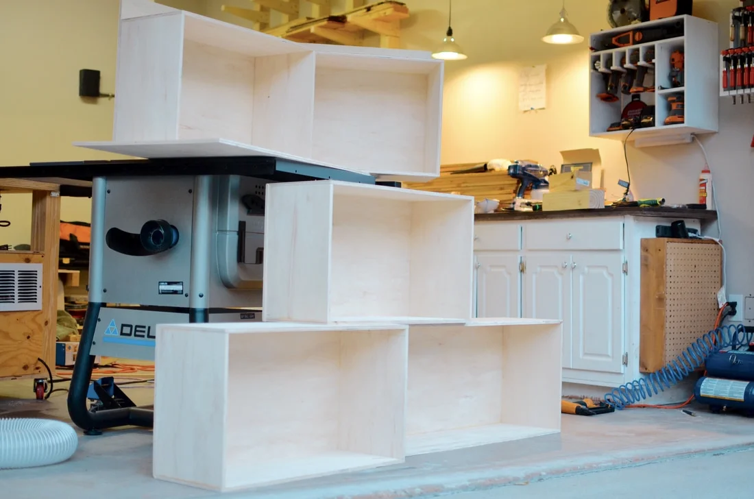After I made all of the rectangles I attached a piece of ply to the back for extra support. I did not worry about fitting the backs on perfectly because I will never see the backs of the boxes