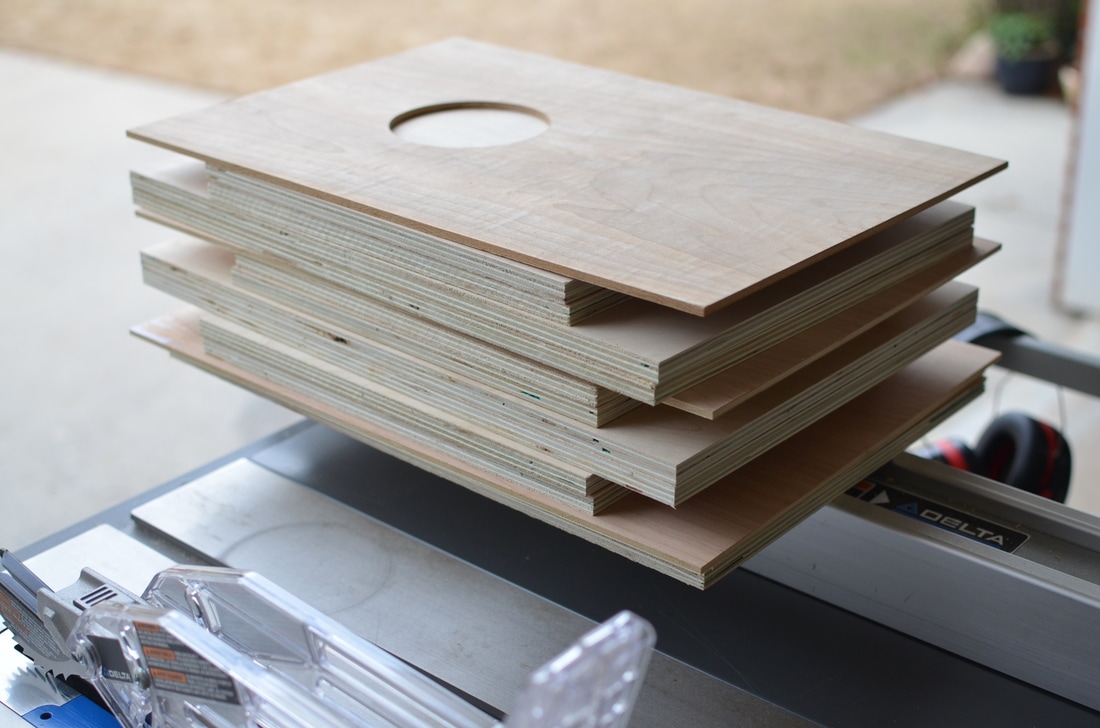 Great news is that with just two 8ft sections I have enough to build 3 cajons. Now on to the glue up! (4" circle cut with a circle cutter bit)