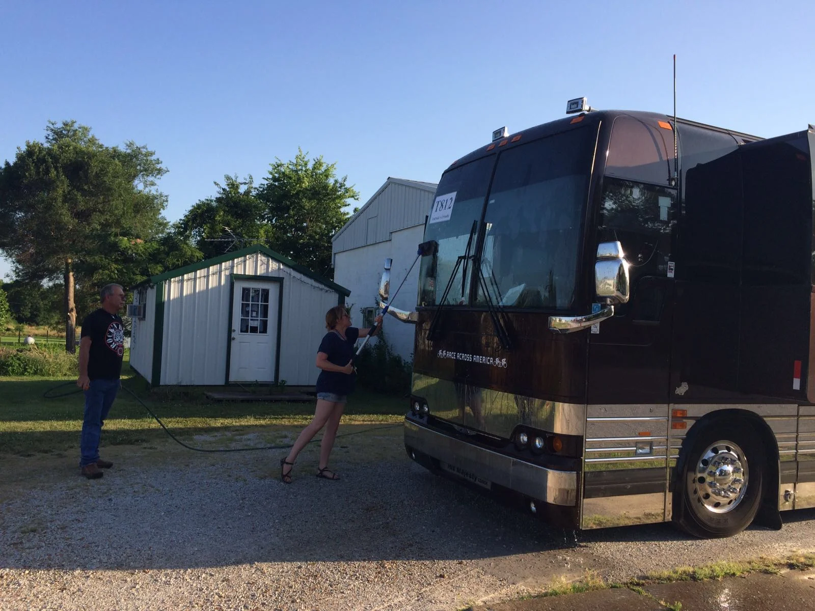 One of our chores, cleaning the bus windows