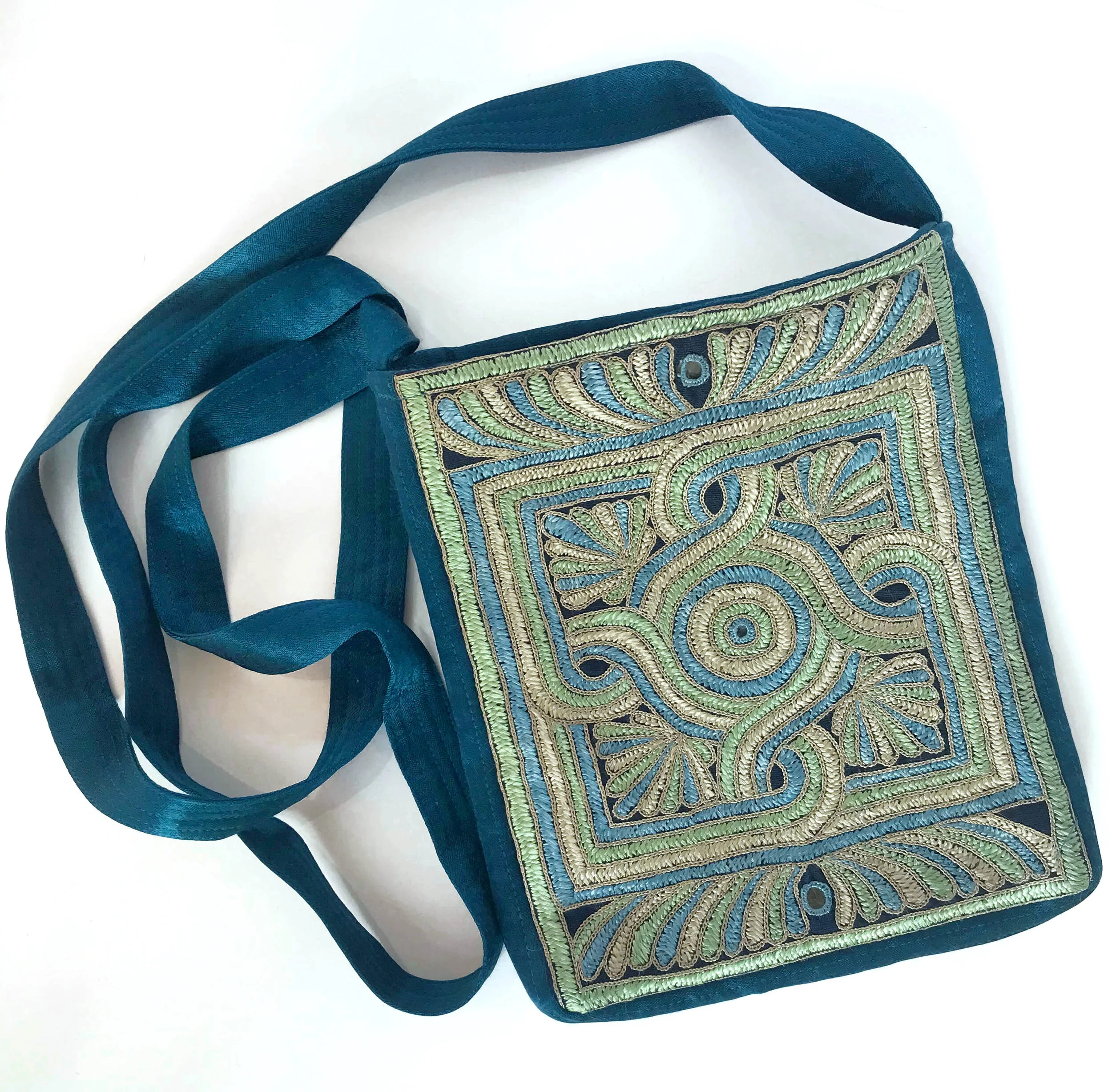 Turquoise and Pink Embroidered Quilted Bags