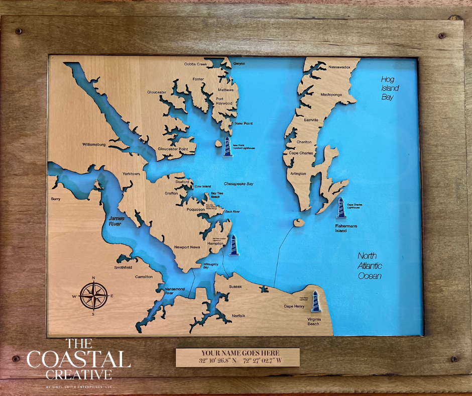 Hampton Roads Map - Layered w/ 4 local Lighthouses