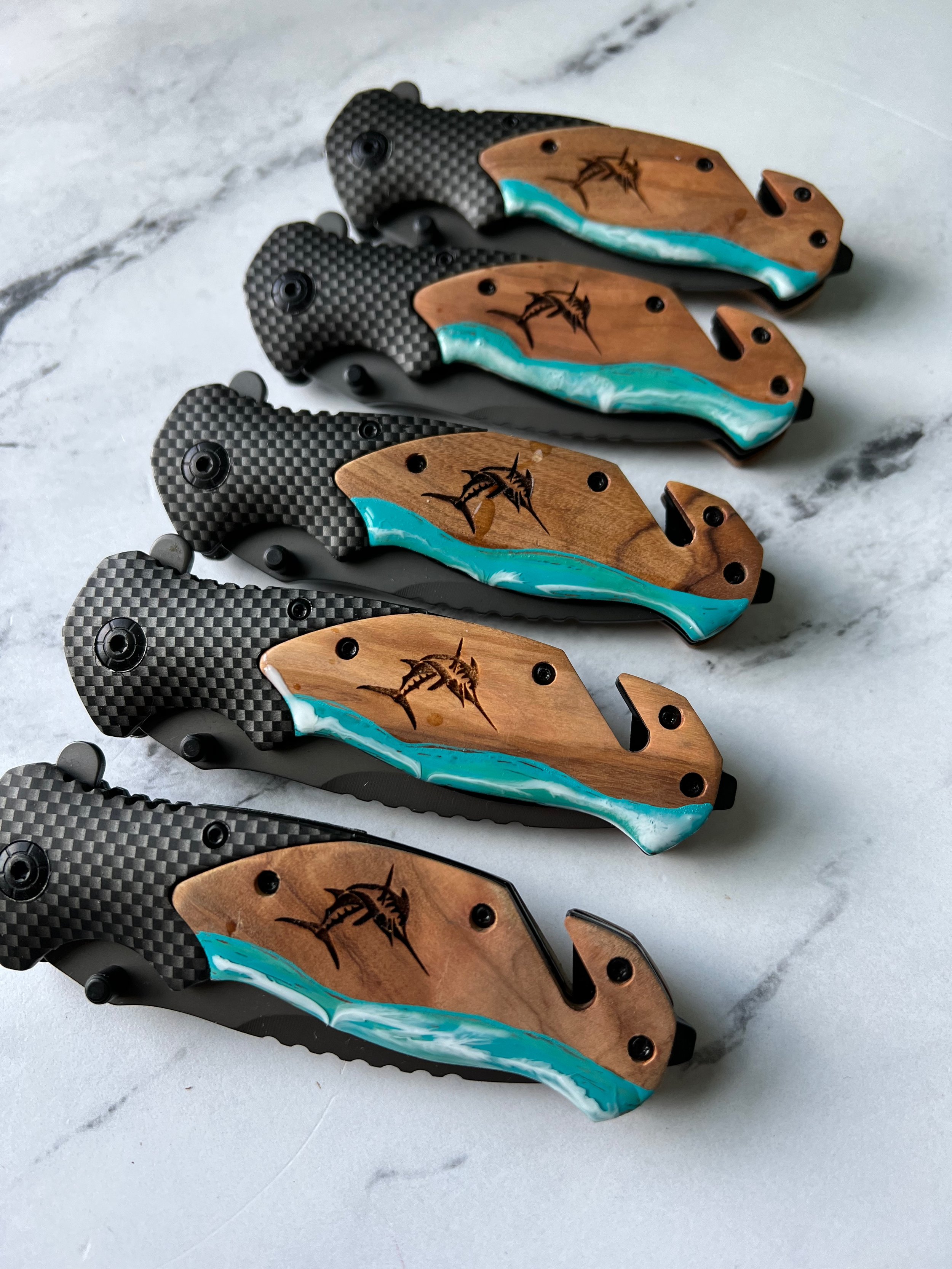 Engraved Olive Wood Knife with Resin