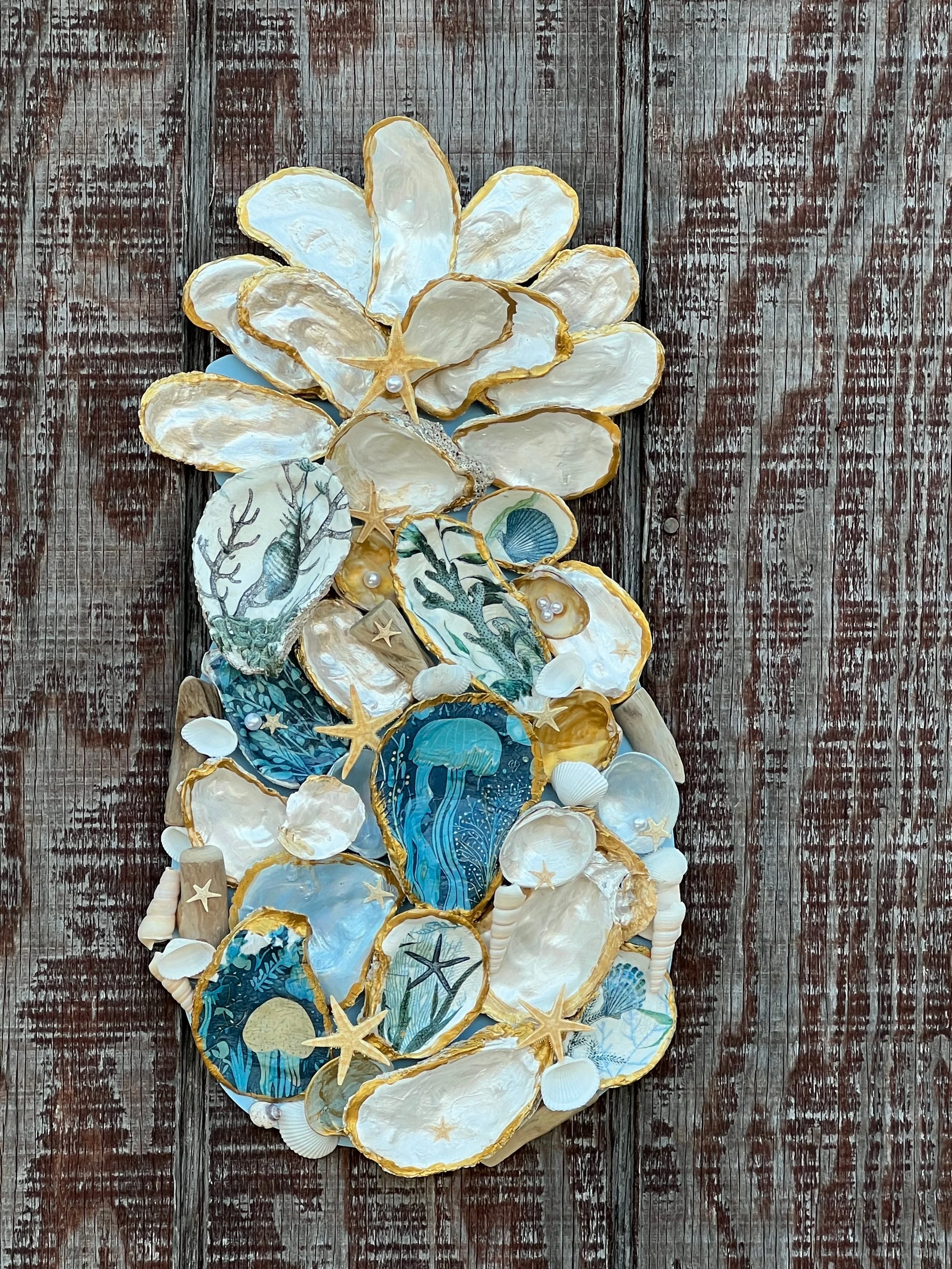 Oyster Decoupage Kit - Beach Themed Craft With Shells, Paint & Napkins