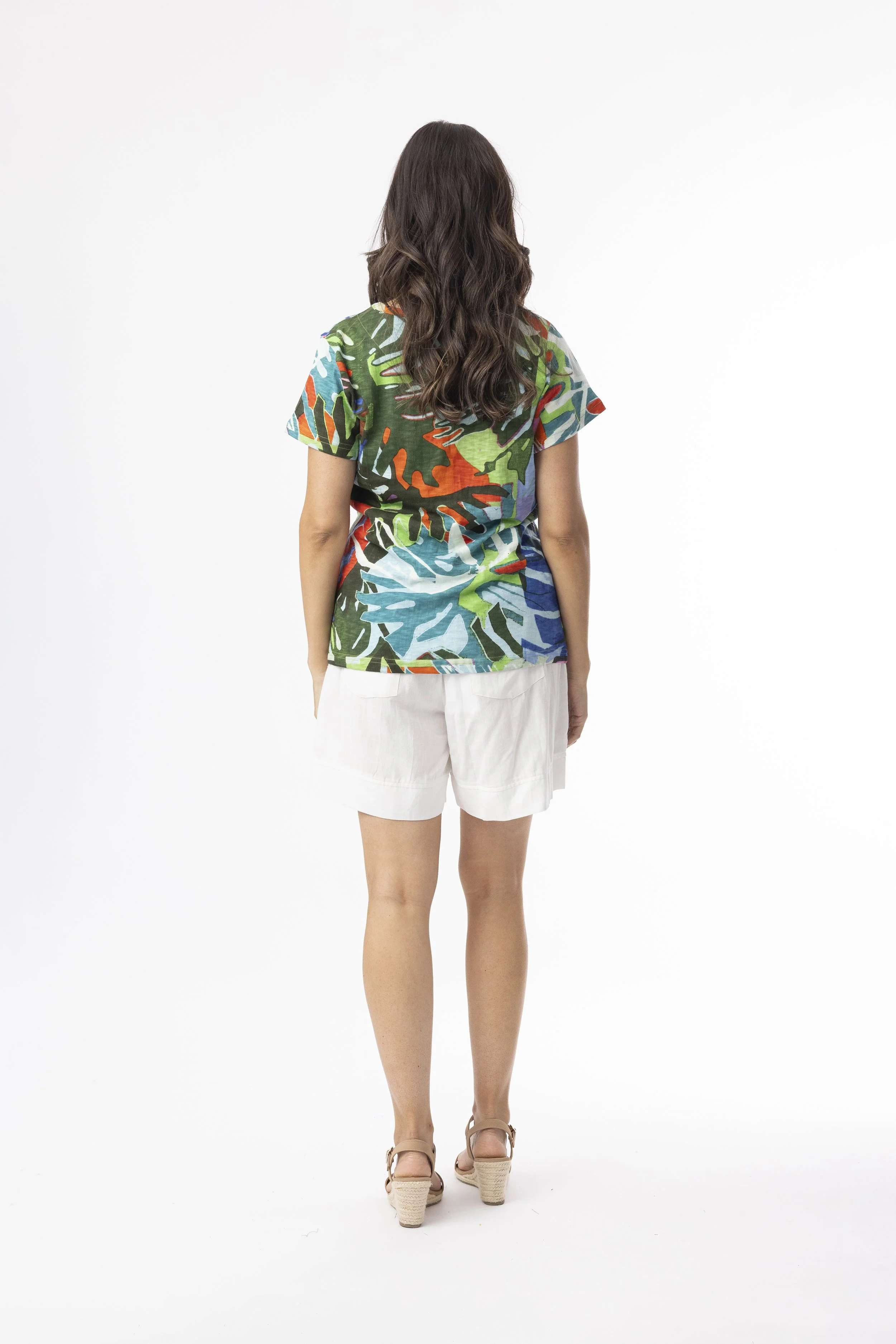 23099LB Basic Cut Crew T-Shirt Leaves-Blue BACK.jpg