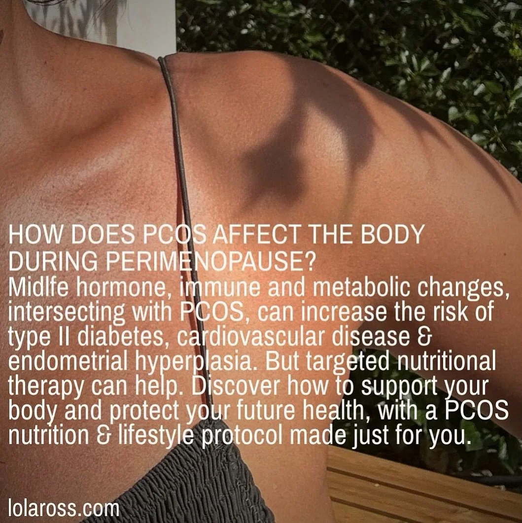 Polycystic Ovary Syndrome (PCOS) and perimenopause&hellip;

Midlife hormone, immune and metabolic changes, intersecting with PCOS can increase the risk of type II diabetes, cardiovascular disease and endometrial hyperplasia. A personalised PCOS nutri