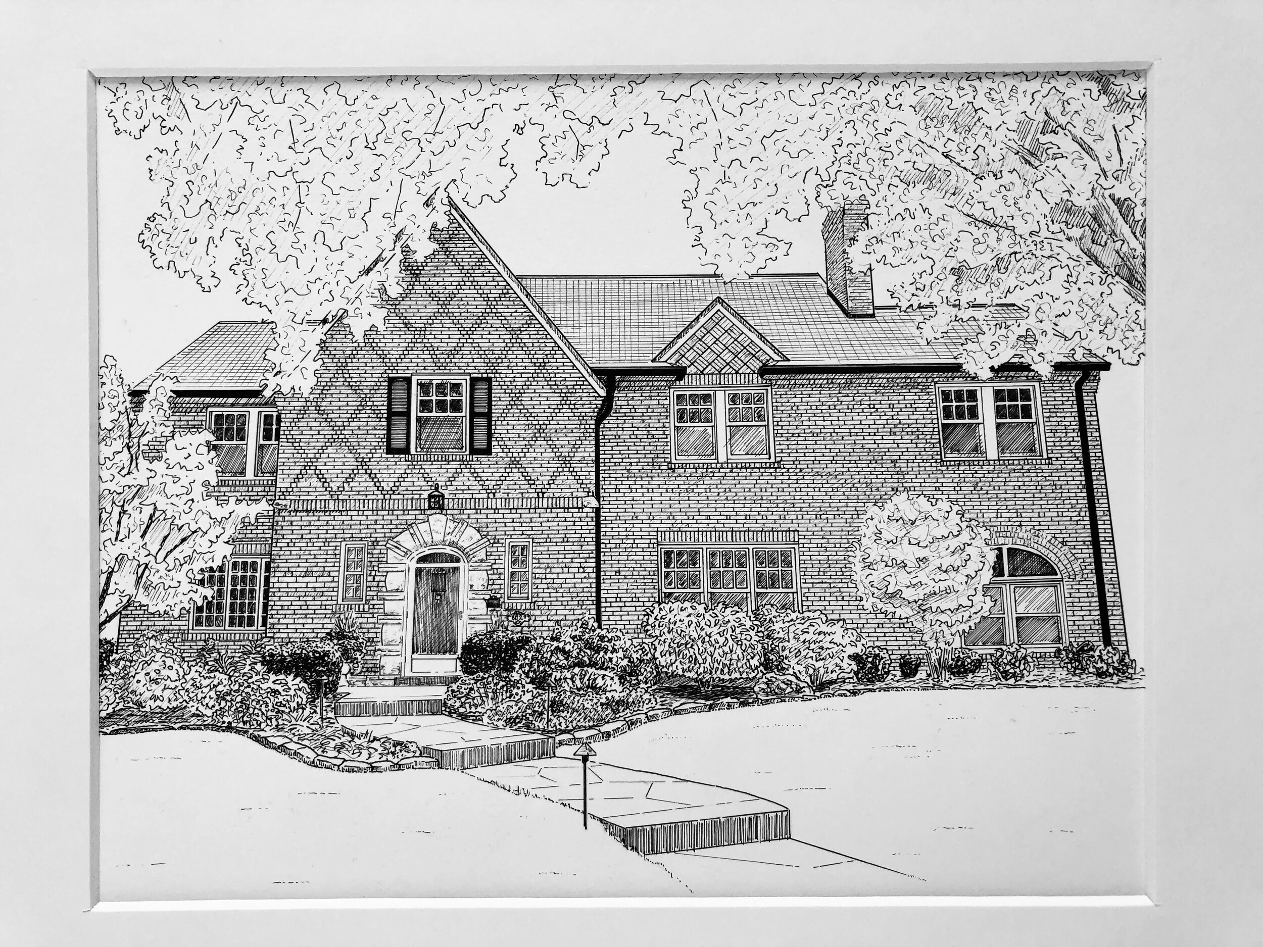 This home has a great story. It was built by the client’s wife’s great grandfather and has been in the same family ever since. While drawing, I counted 4 different brick/stone patterns. It is a beautifully crafted/designed home, and it was an honor