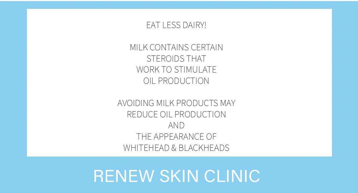 SKIN TIP OF THE DAY ❤️

⭐️EAT LESS DAIRY⭐️

👉MILK CONTAINS CERTAIN STEROIDS THAT WORK TO STIMULATE OIL PRODUCTION ! 

👉DID YOU KNOW AVOIDING MILK PRODUCTS MAY 
REDUCE OIL PRODUCTION  AND 
THE APPEARANCE OF WHITEHEAD &amp; BLACKHEADS ? 

.
.
#skinti