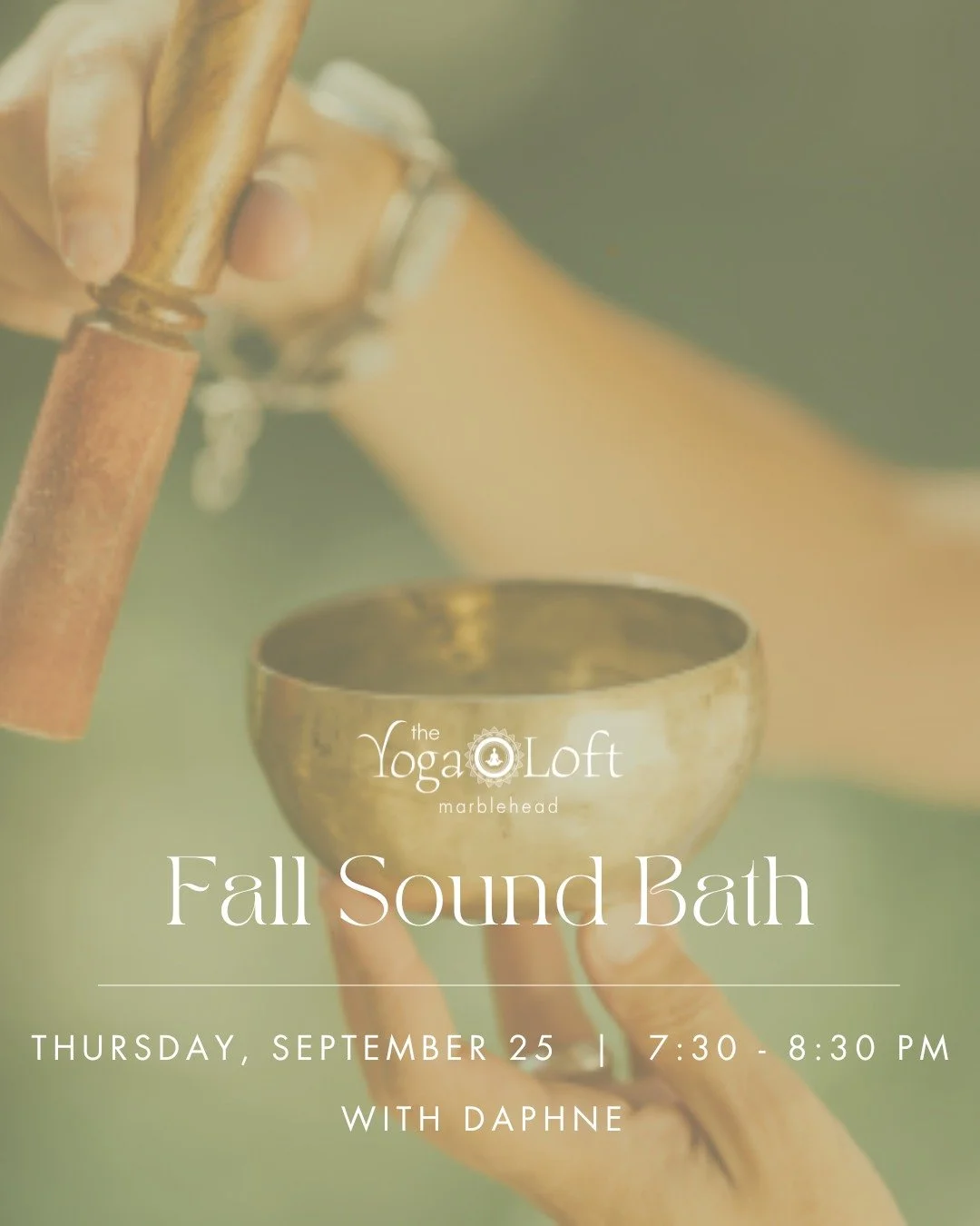 Fall Sound Bath with Daphne @daphyogi 
September 25 │ 7:30 PM

Enter autumn with a journey of sound and stillness. Let the vibrations of singing bowls, chimes, and soft percussion wash over you, melting away summer&rsquo;s energy and grounding you in