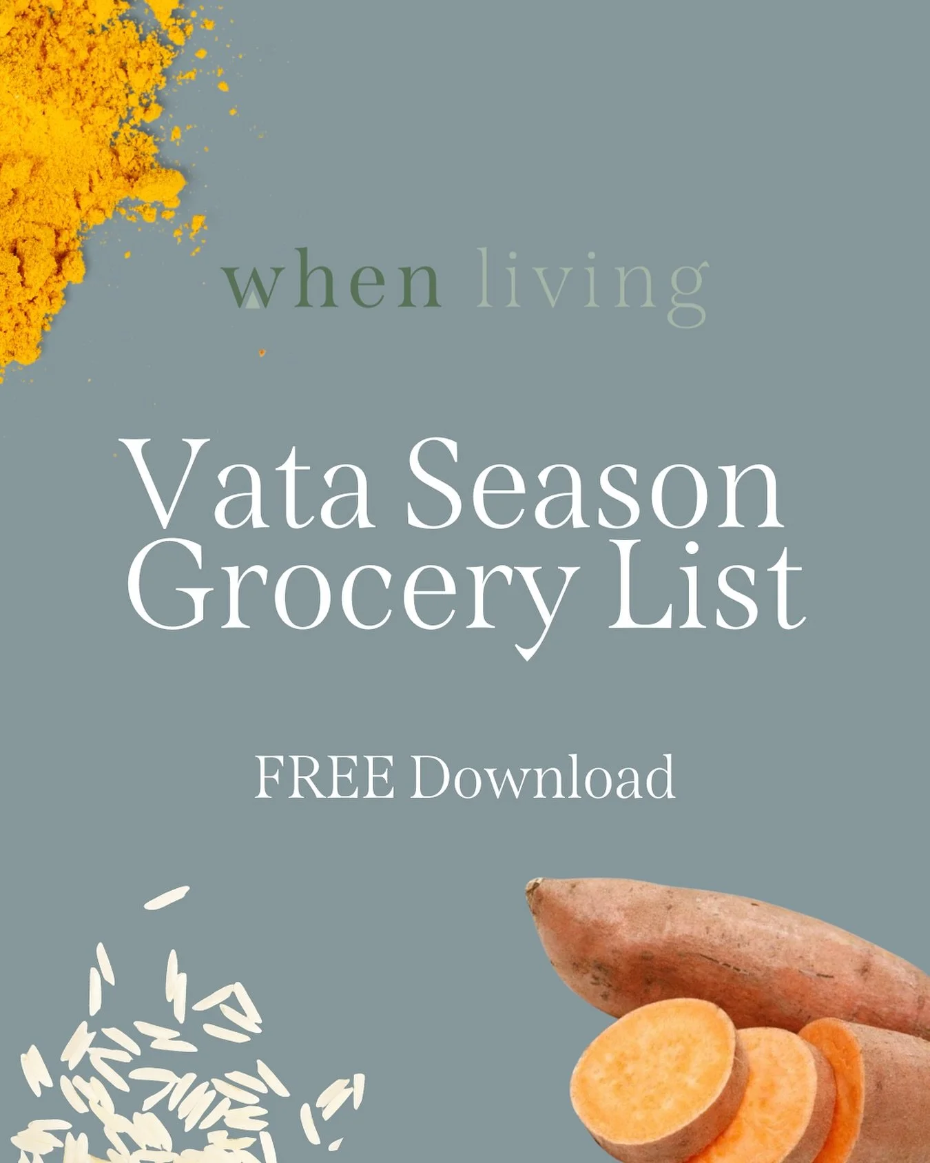 In collaboration with @when.living we are excited to offer you a free fall download! This download will support you in shopping with intention + eating with the rhythm of the seasons for optimal health🍂
This free vata-pacifying grocery list helps y