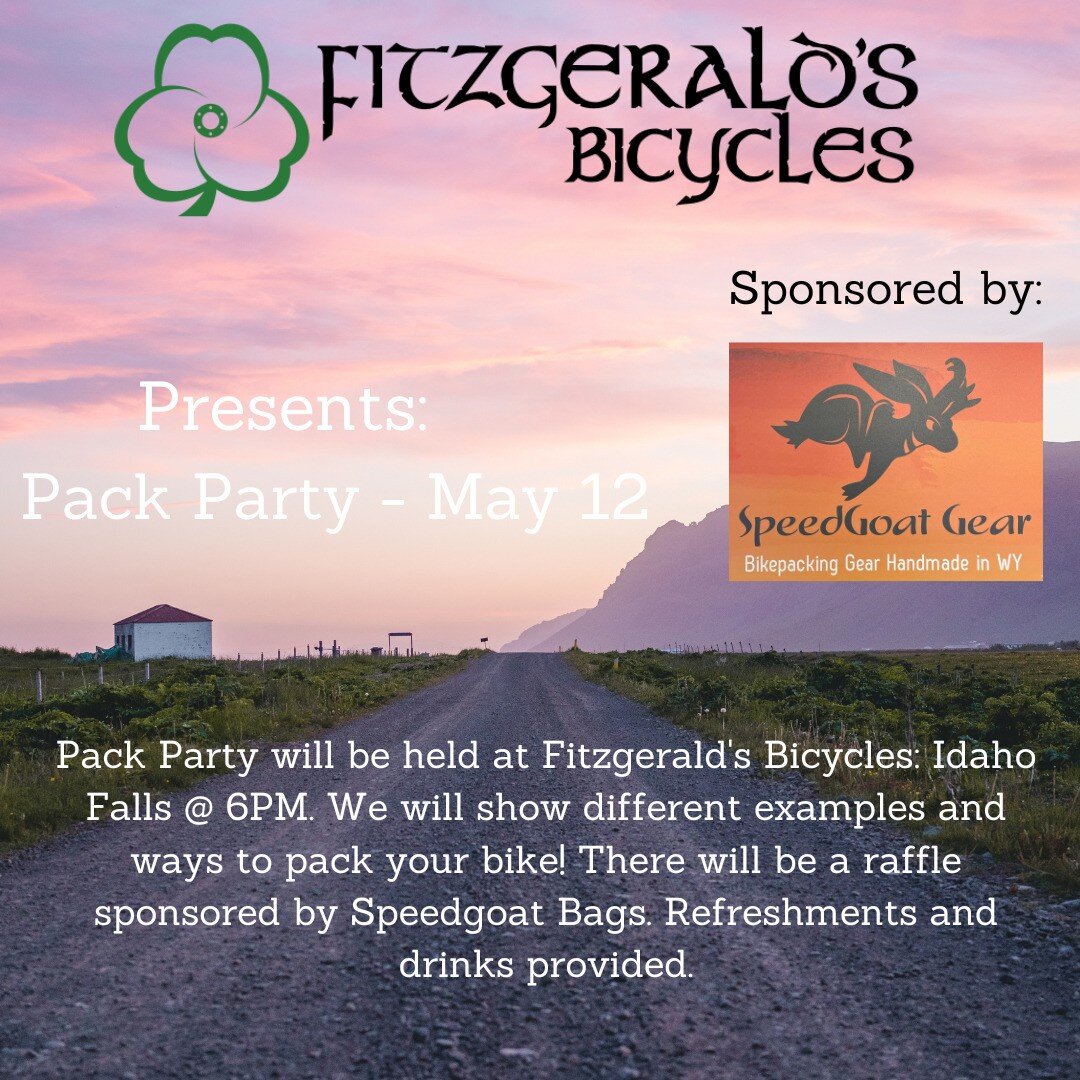 Ever wanted to learn a bit about bike packing? Come to the shop on Friday, May 12 at 6pm for our Pack Party. Raffles sponsored by @speedgoatgear.co