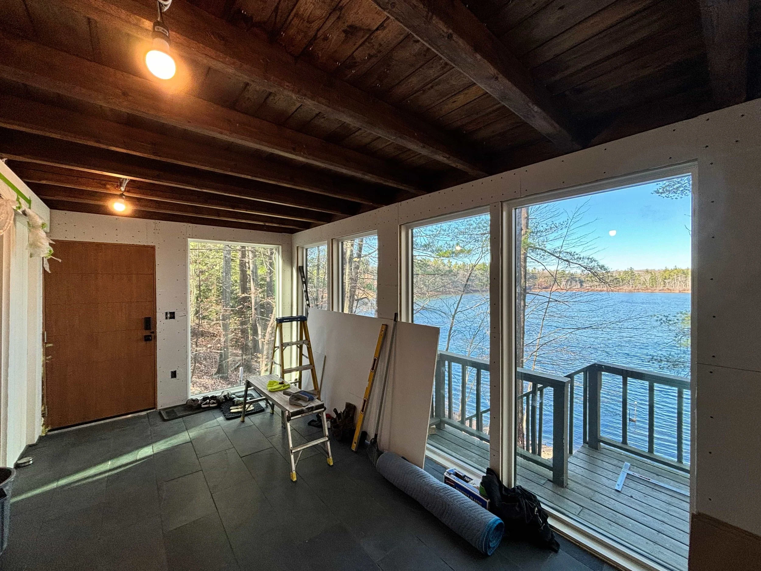 First look after all drywall had been installed on floor-to-ceiling windows