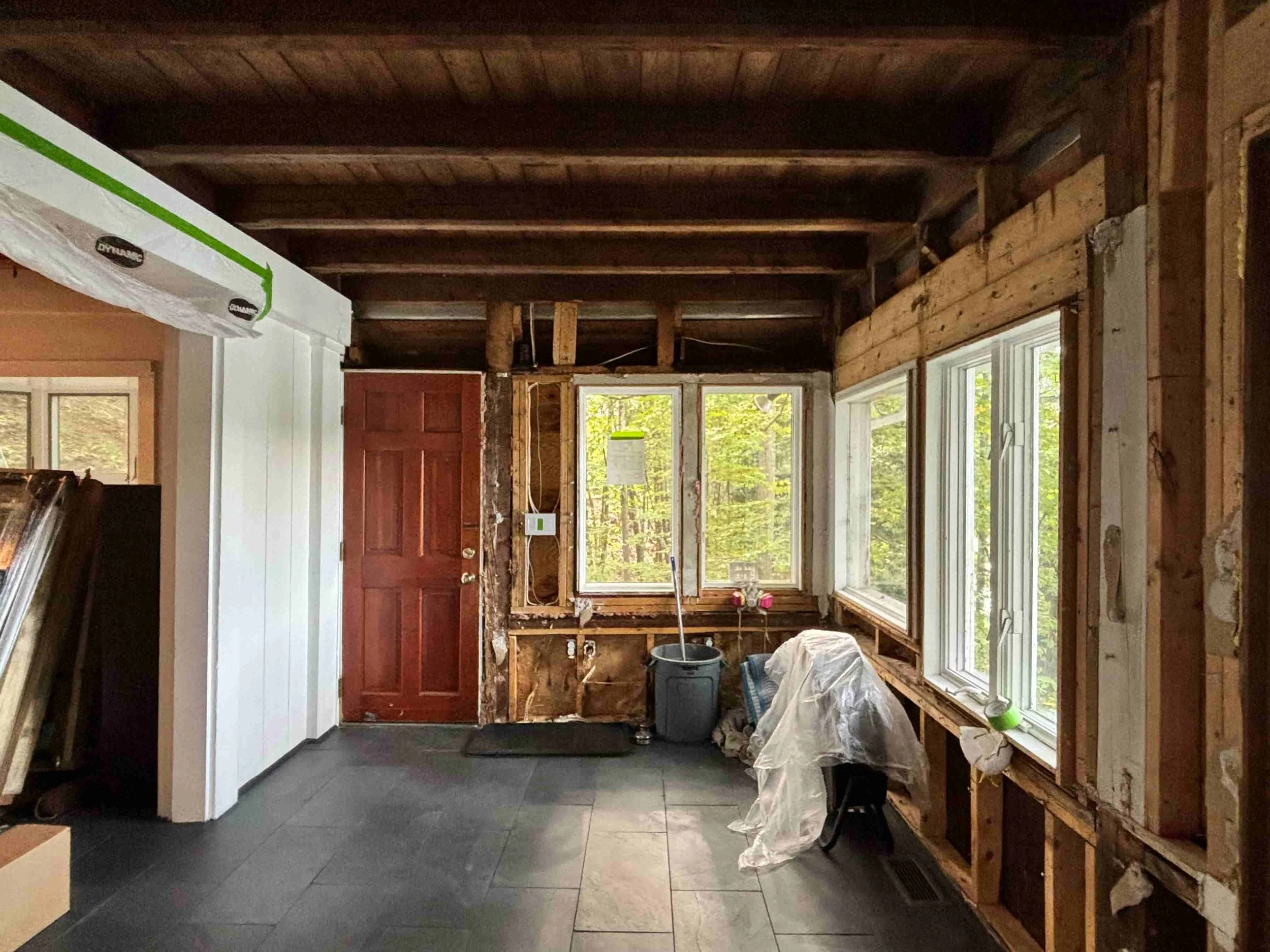 Living room gutted to the studs