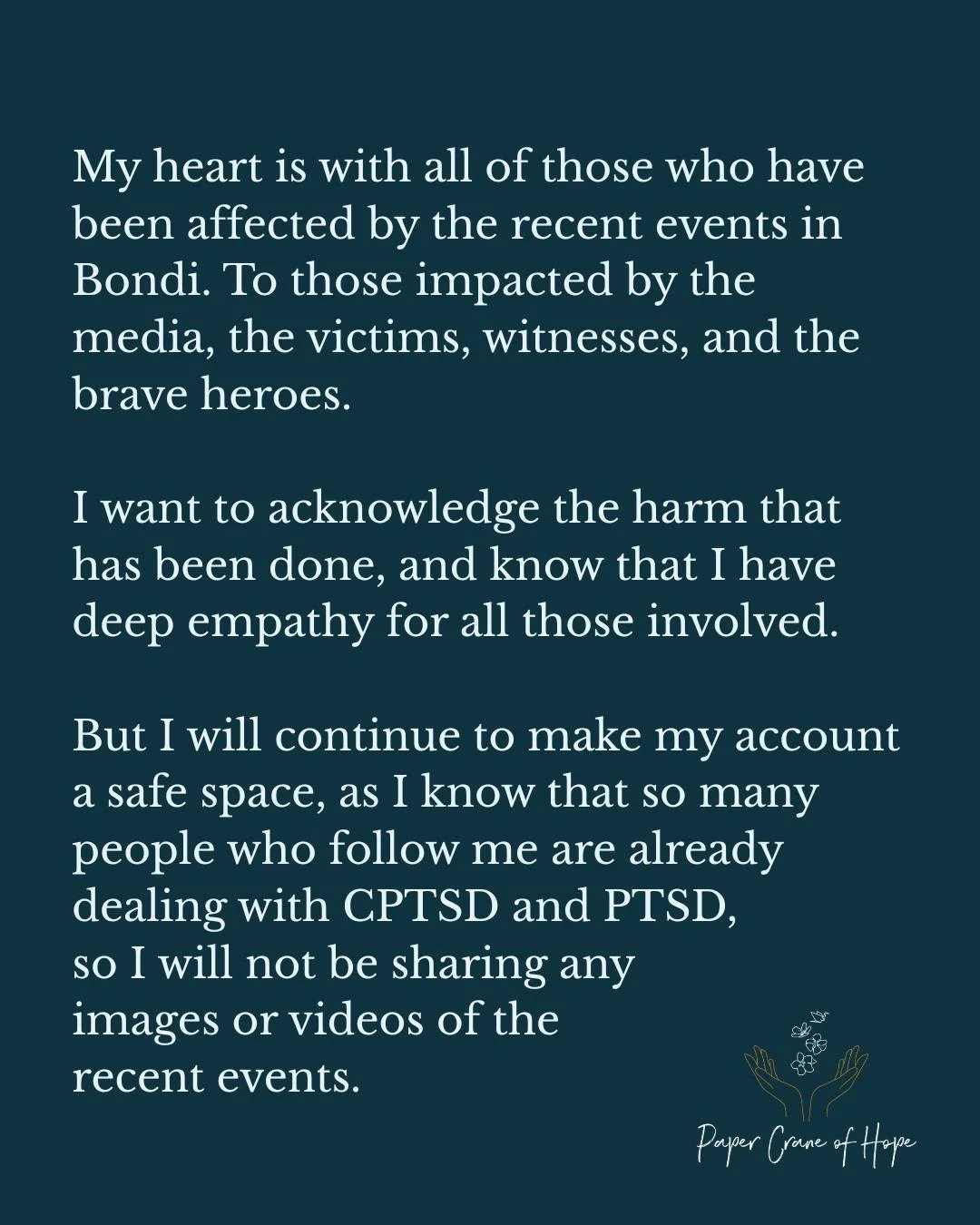 I just want to acknowledge the recent events, and know that I am feeling deeply for all people that have been involved: the victims, witnesses, the heroes, those watching the media. 

But, as inspired by @eliseheerde , I do want you to understand tha