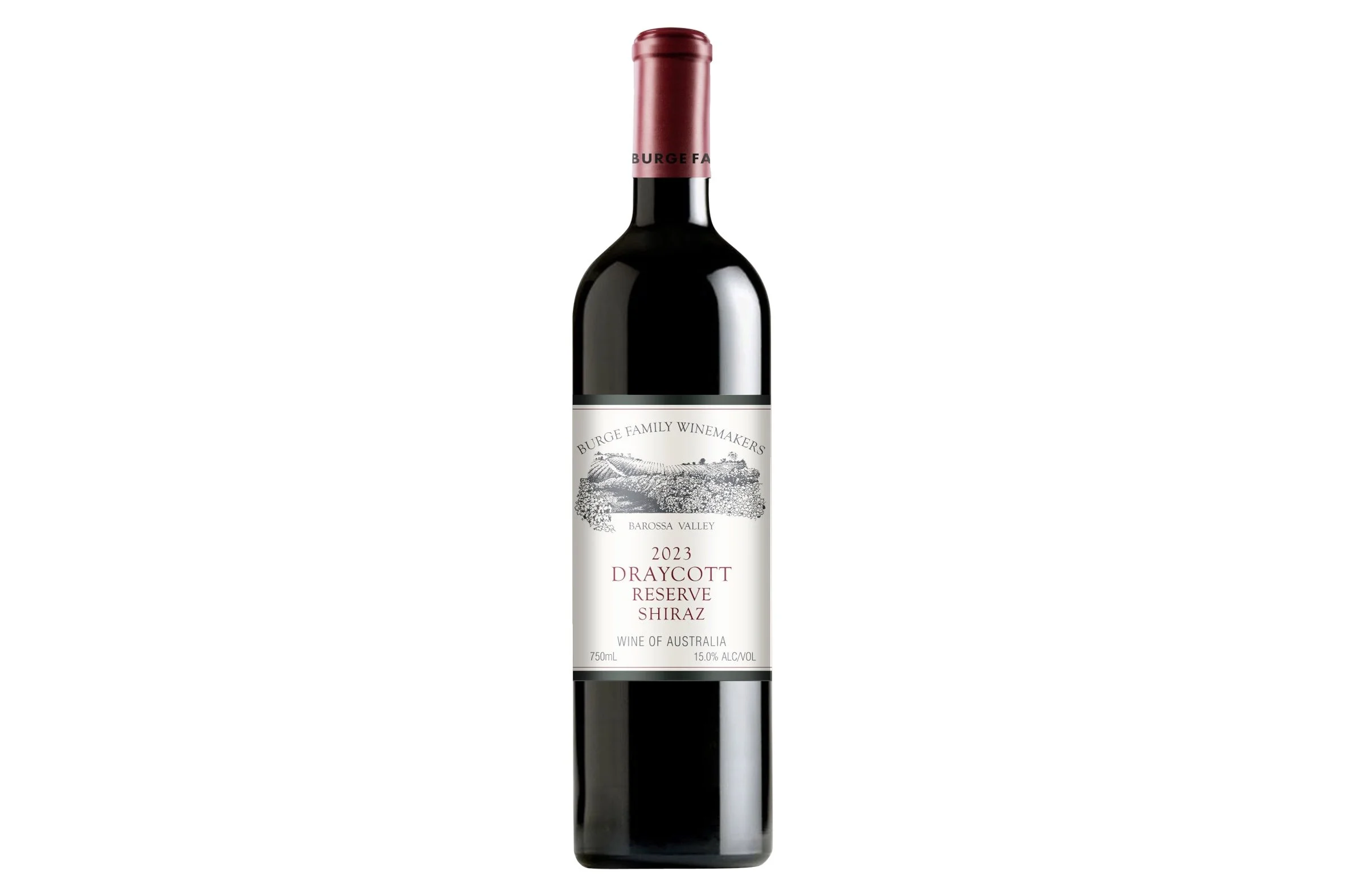 Bottle of Burge Family Winemakers Draycott Reserve Shiraz 2023.
