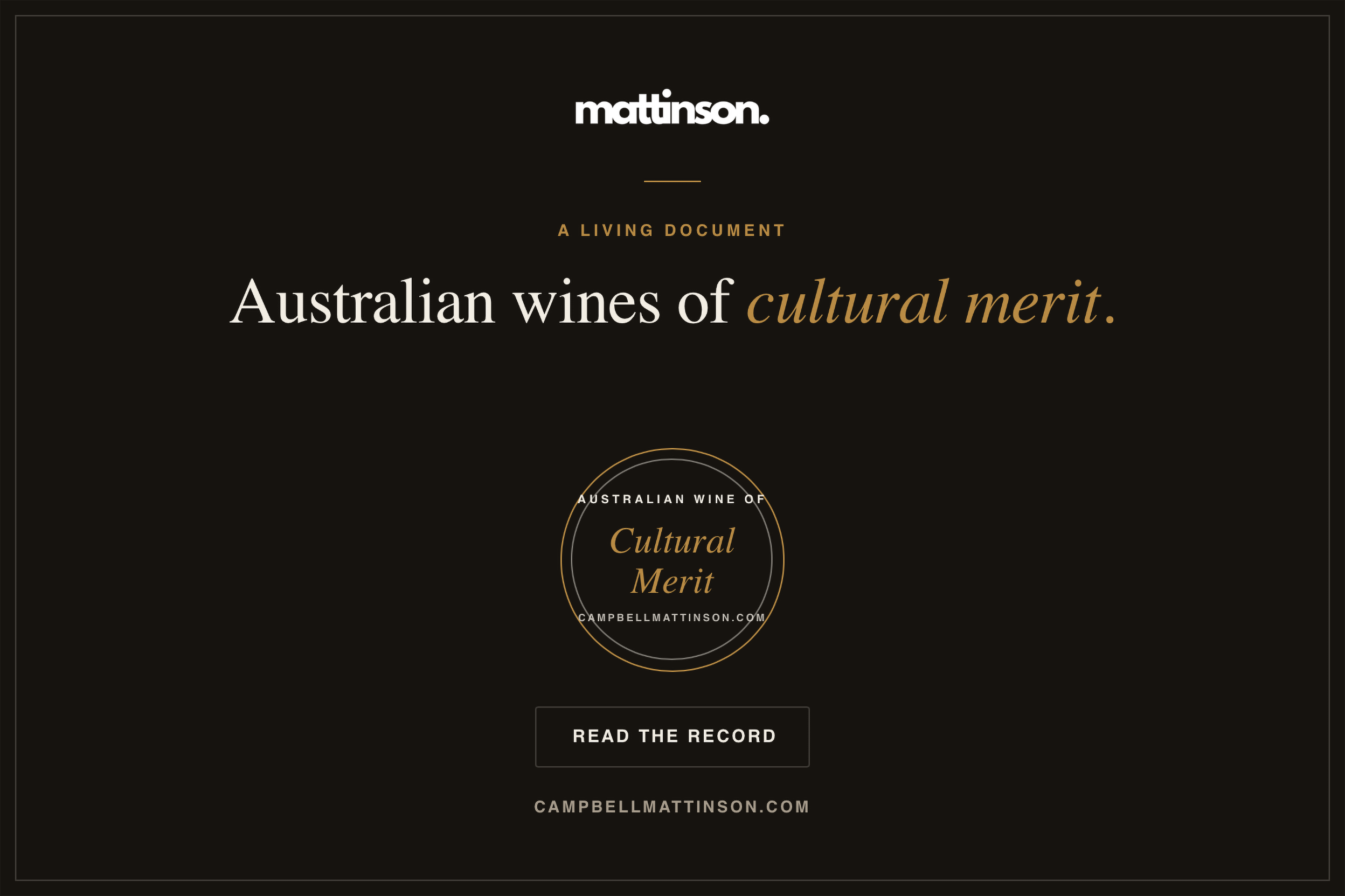 Banner proclaiming the Australian Wines of Cultural Merit.
