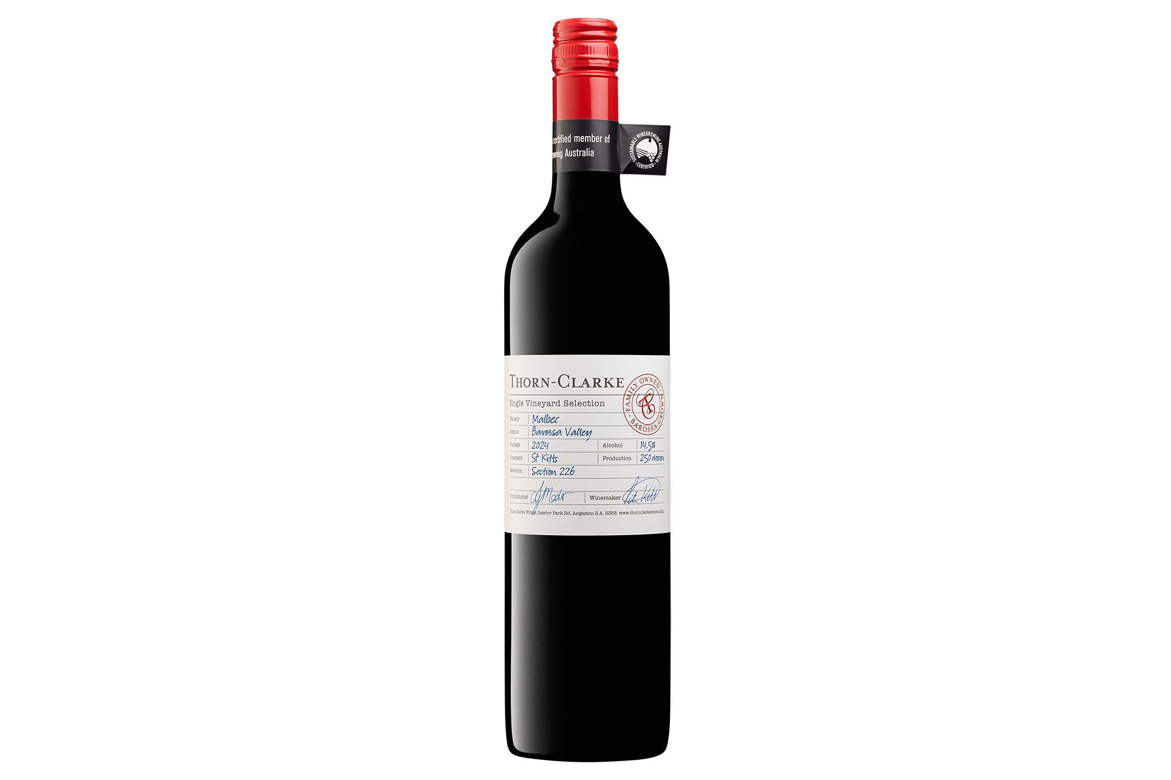 Bottle of Thorn-Clarke Single Vineyard Malbec 2024.