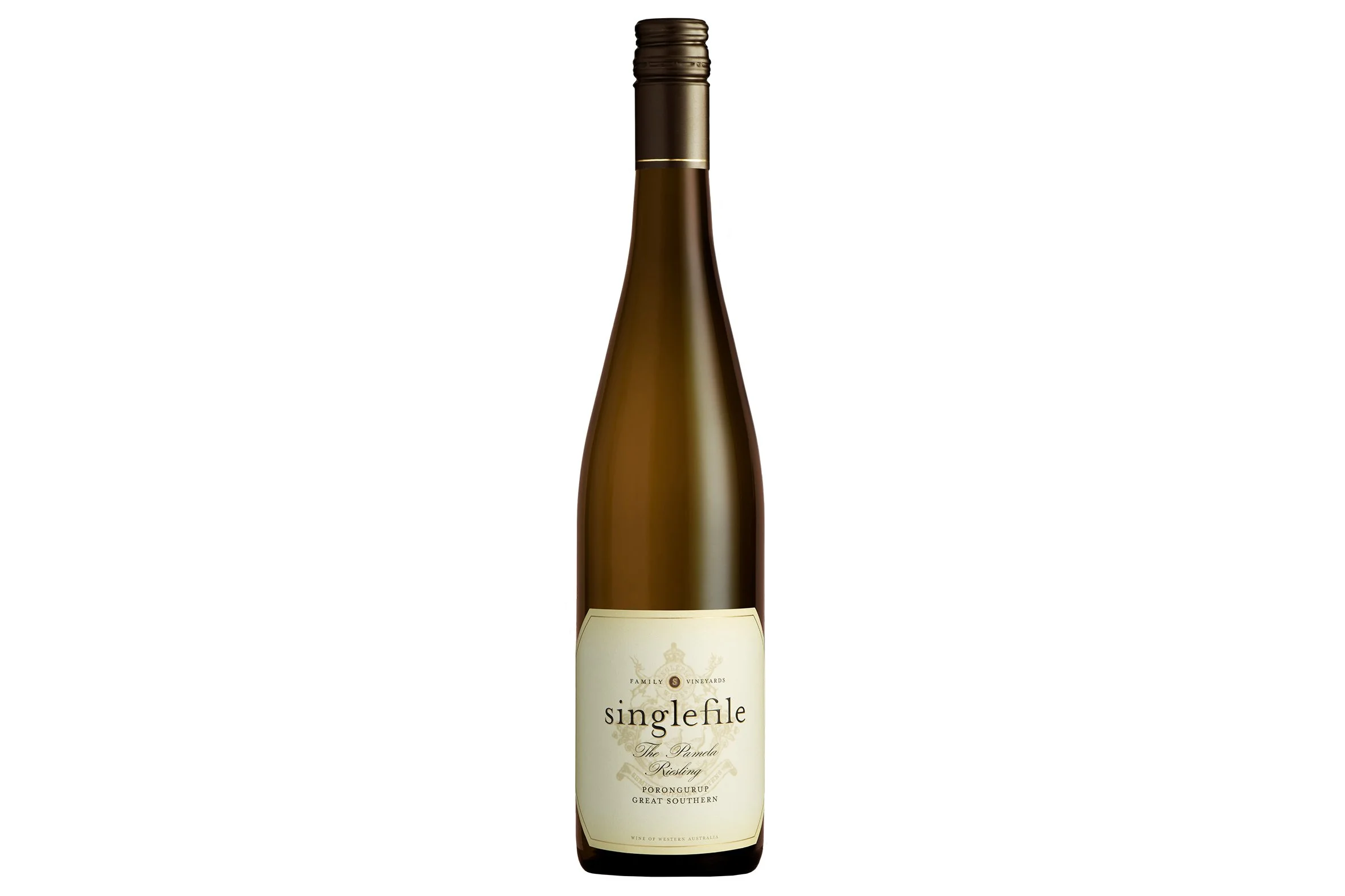 Bottle of Singlefile The Pamela Riesling 2025.