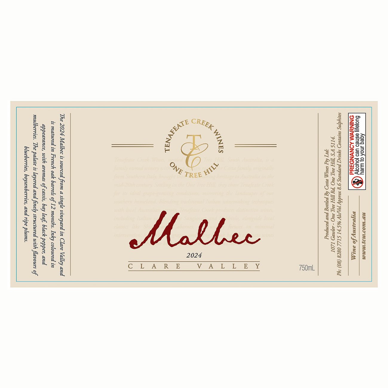 Tenafeate Creek Wines One Tree Hill Malbec 2024