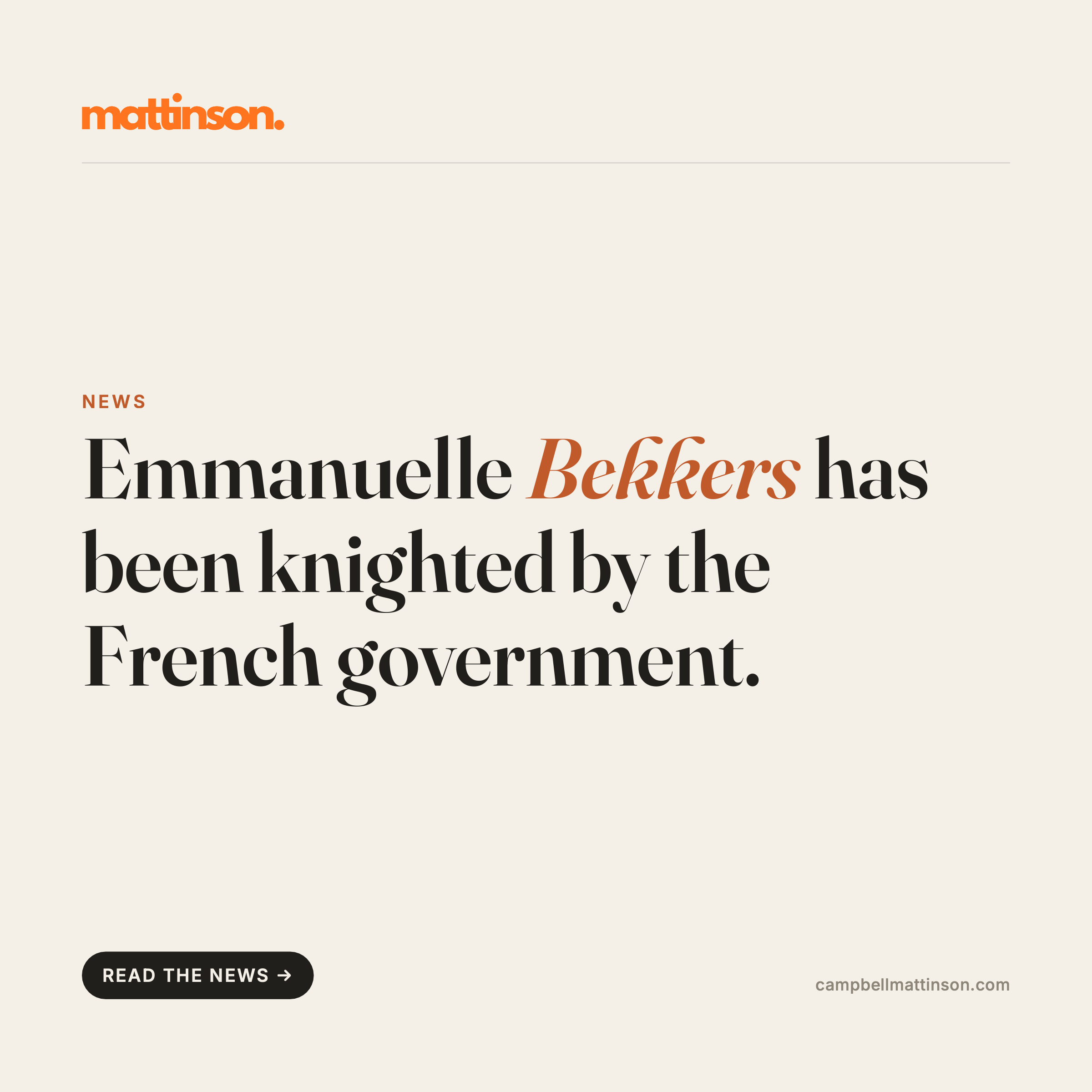Emmanuelle Bekkers knighted by the French government