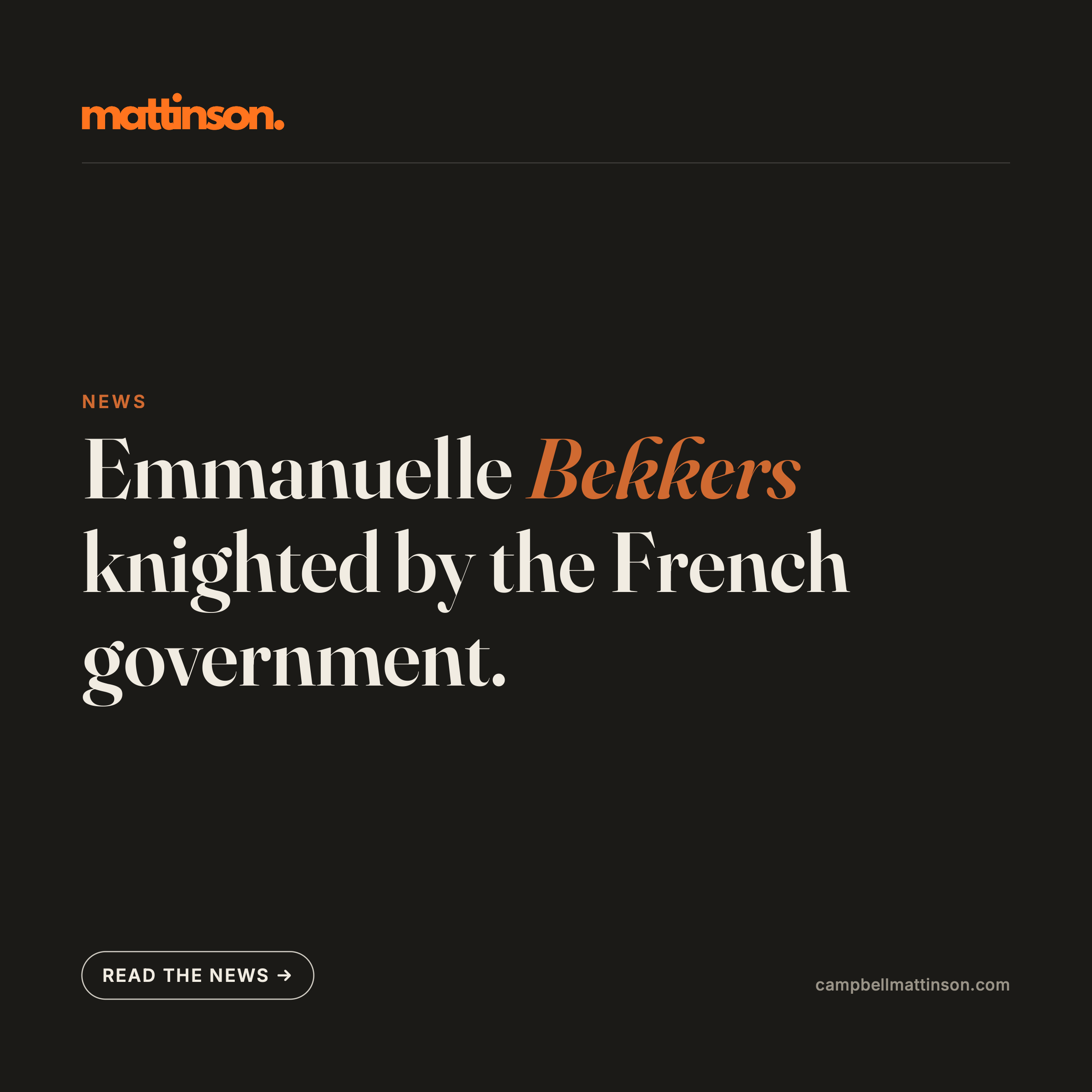 Emmanuelle Bekkers knighted by the French government